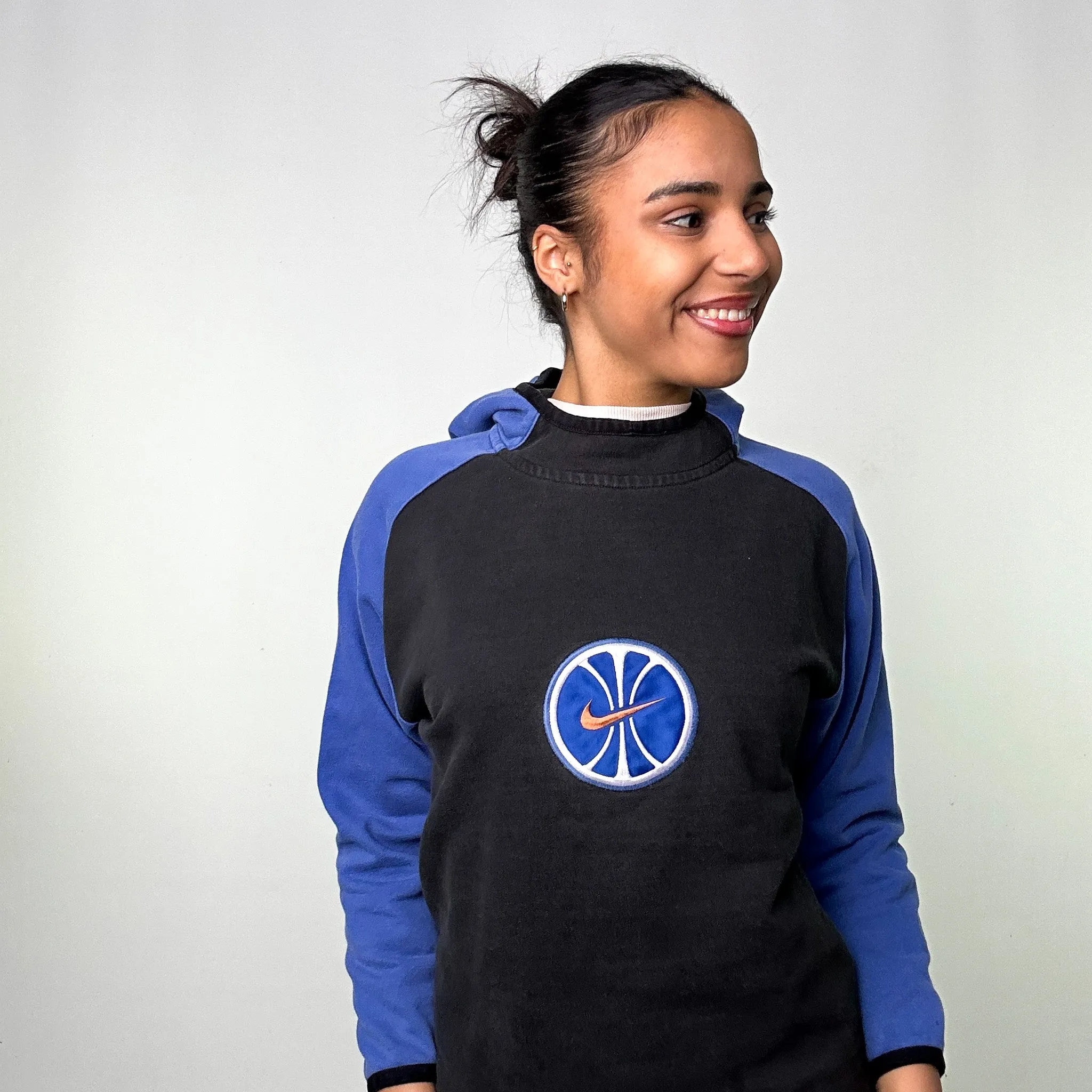 Black Blue Rare 90s NIKE Basketball Hoodie Sweatshirt (S)