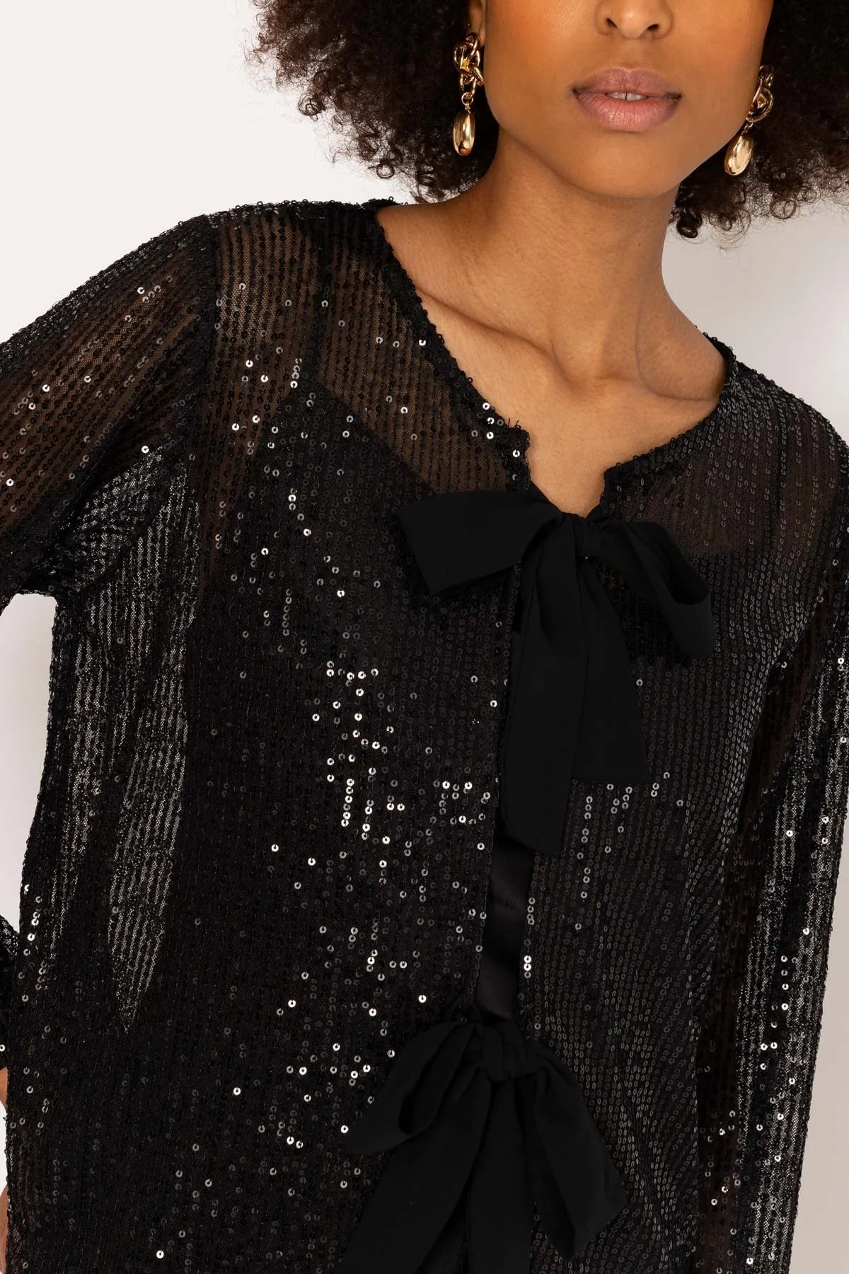 Black Bow Detail Sequin Jacket