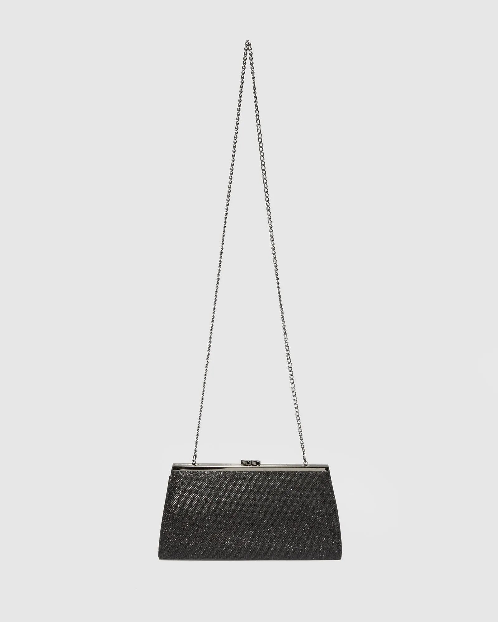Black Glitter Top Clasp Clutch Bag