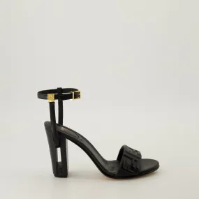 Black Leather High Heel Sandals