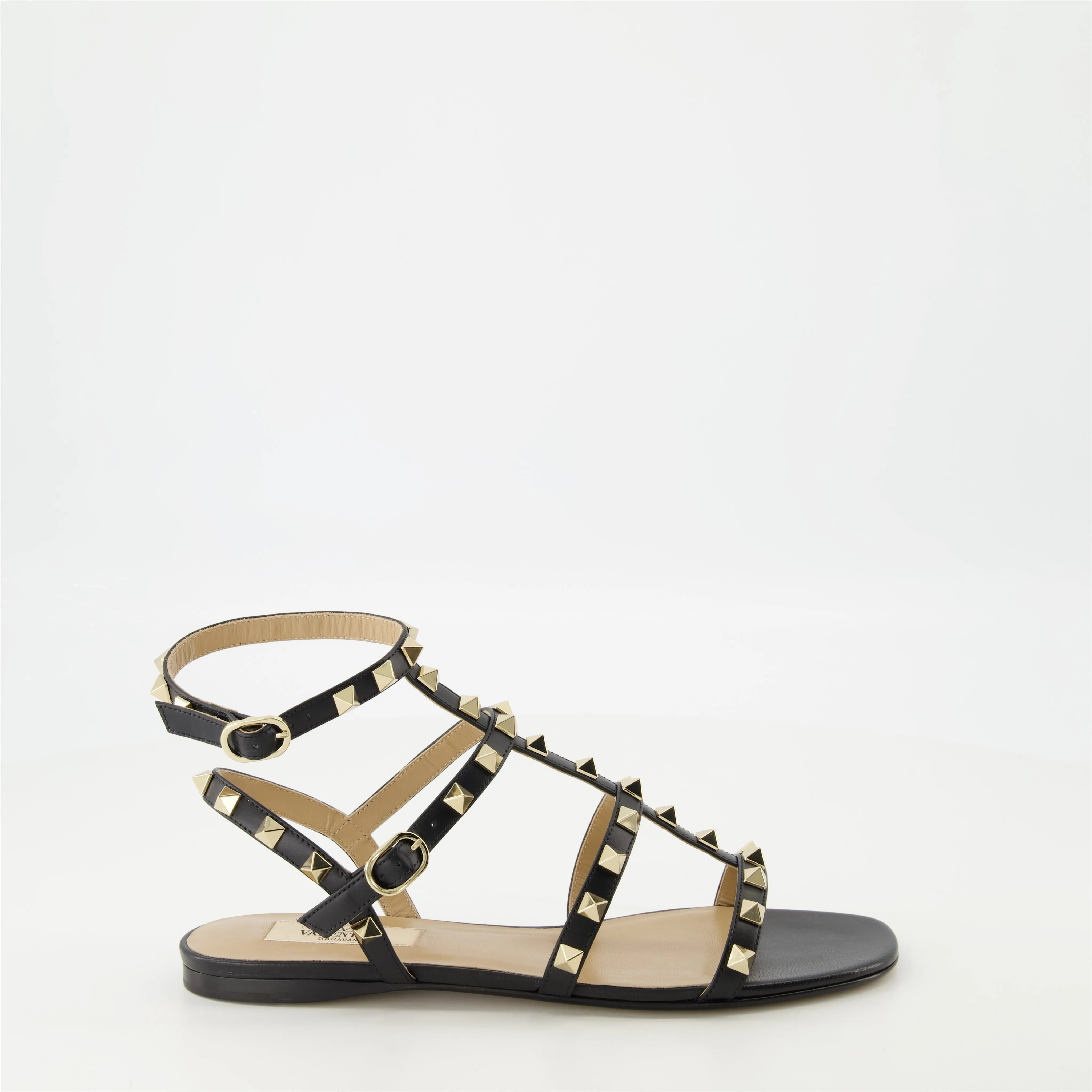 Black Leather Rockstud Sandals