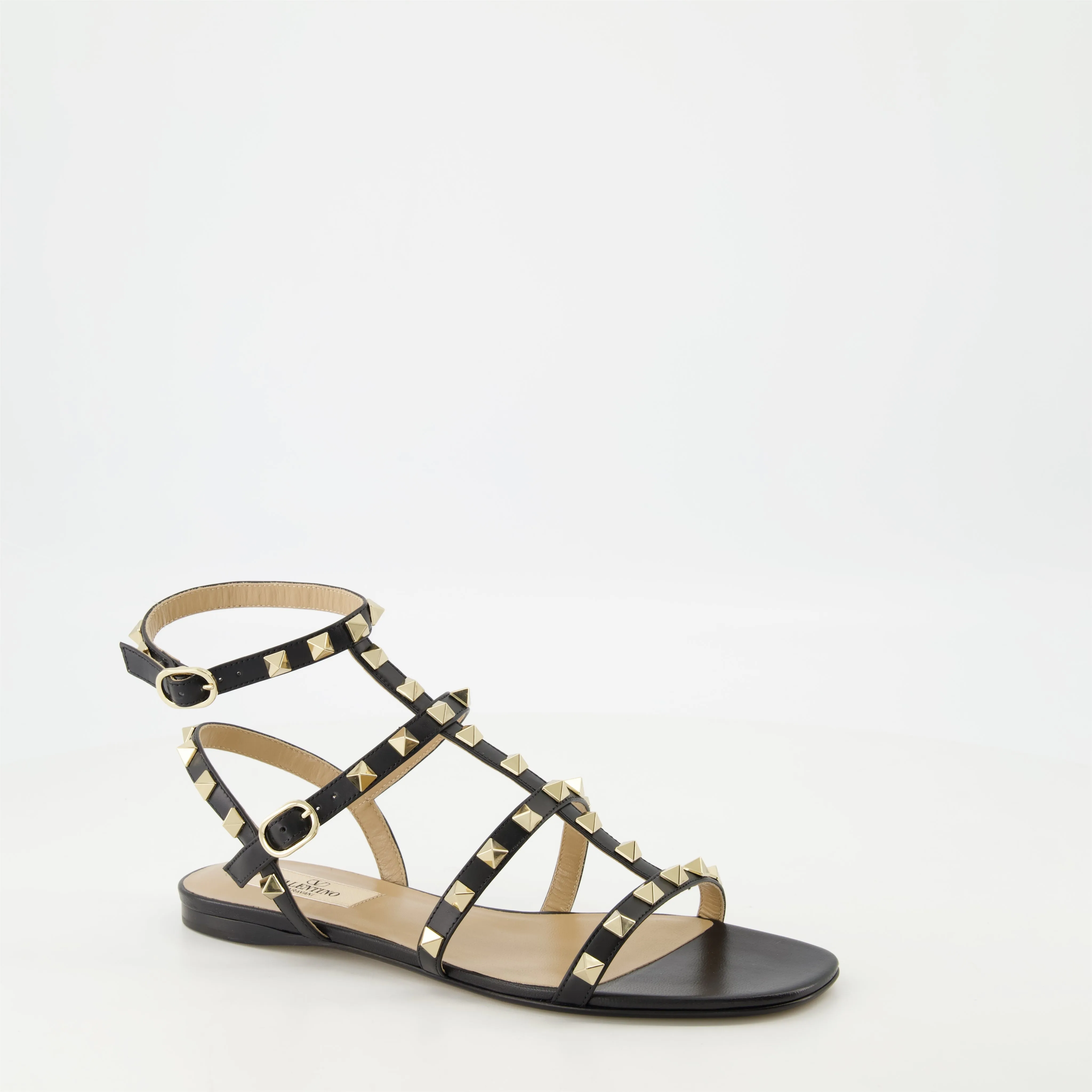 Black Leather Rockstud Sandals