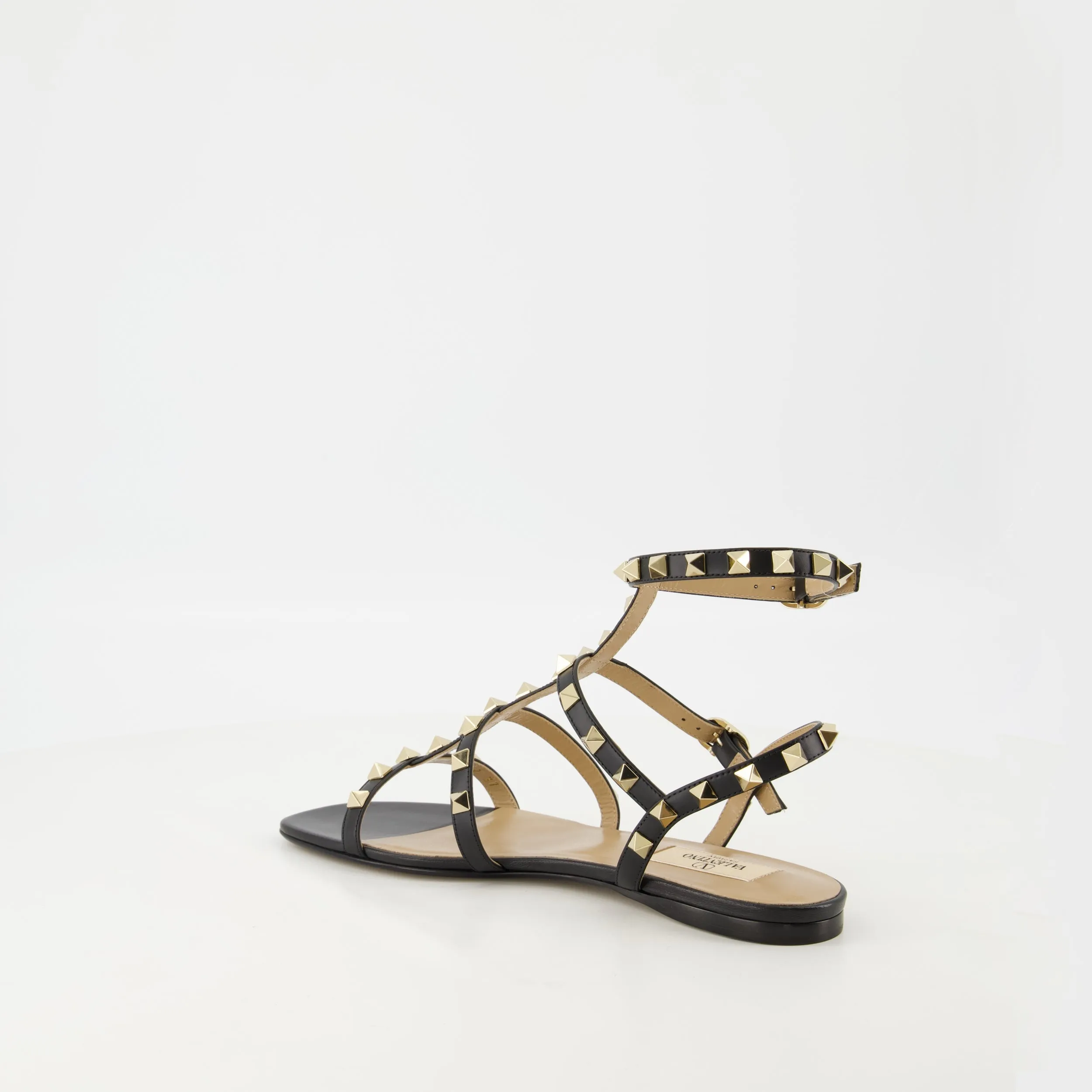 Black Leather Rockstud Sandals