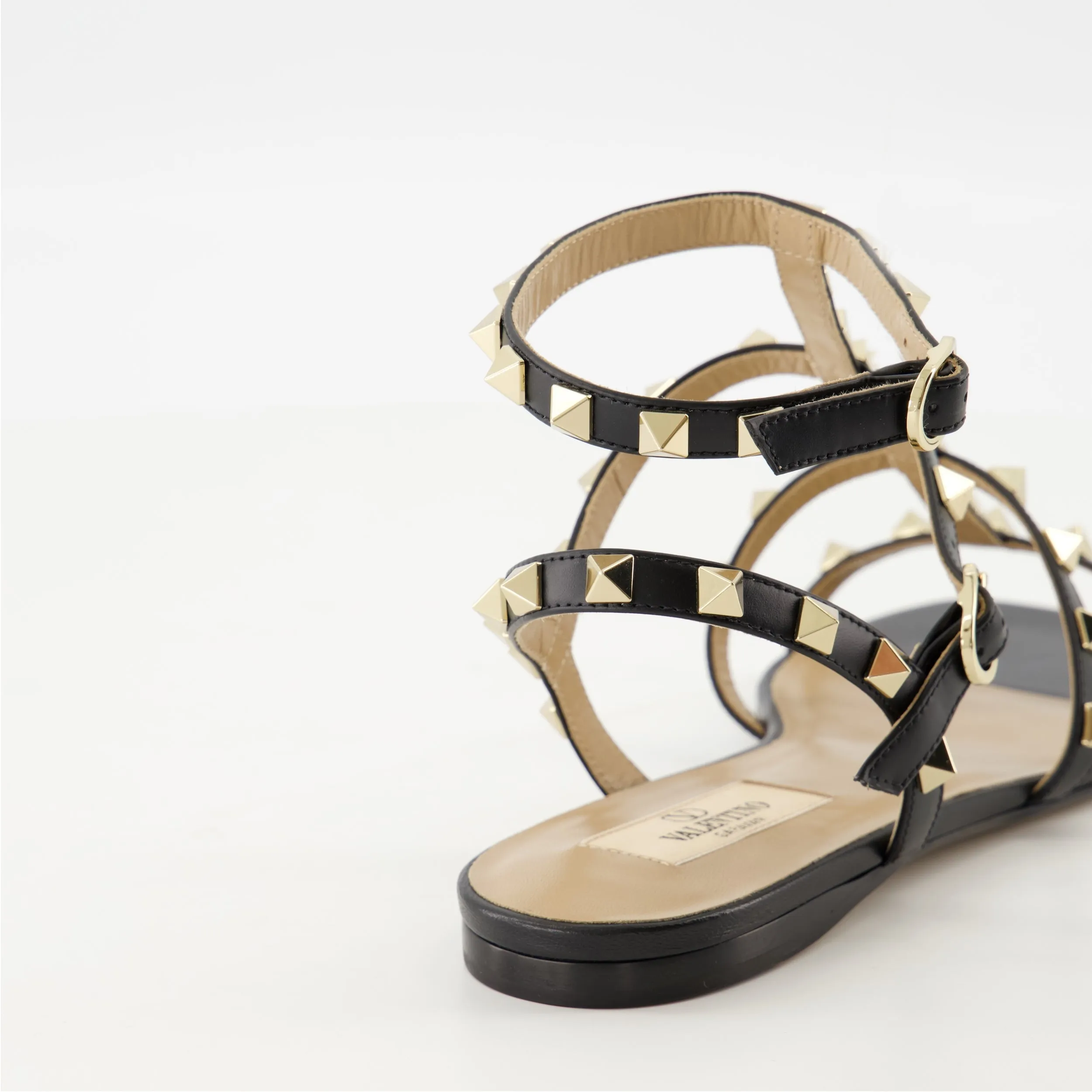 Black Leather Rockstud Sandals