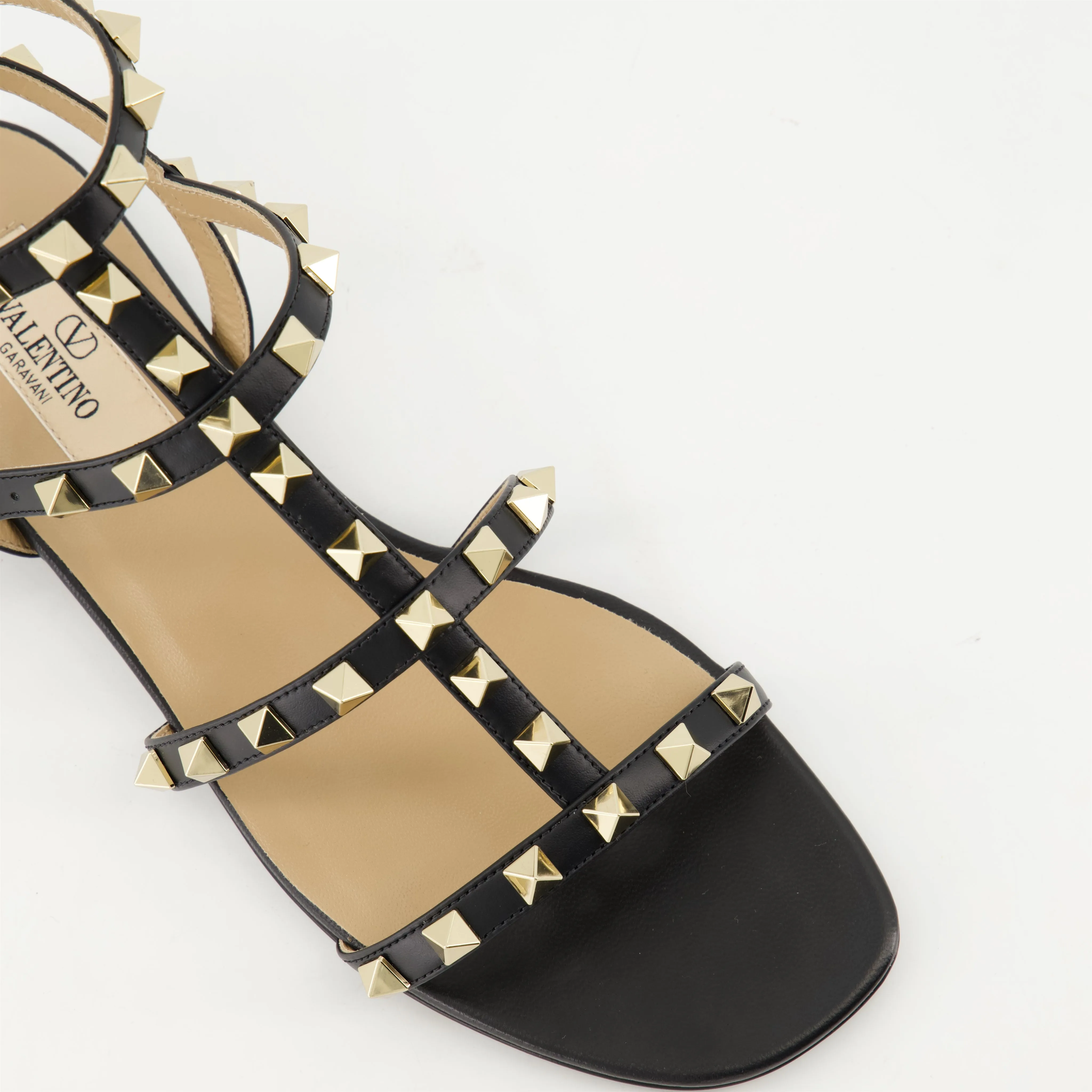 Black Leather Rockstud Sandals