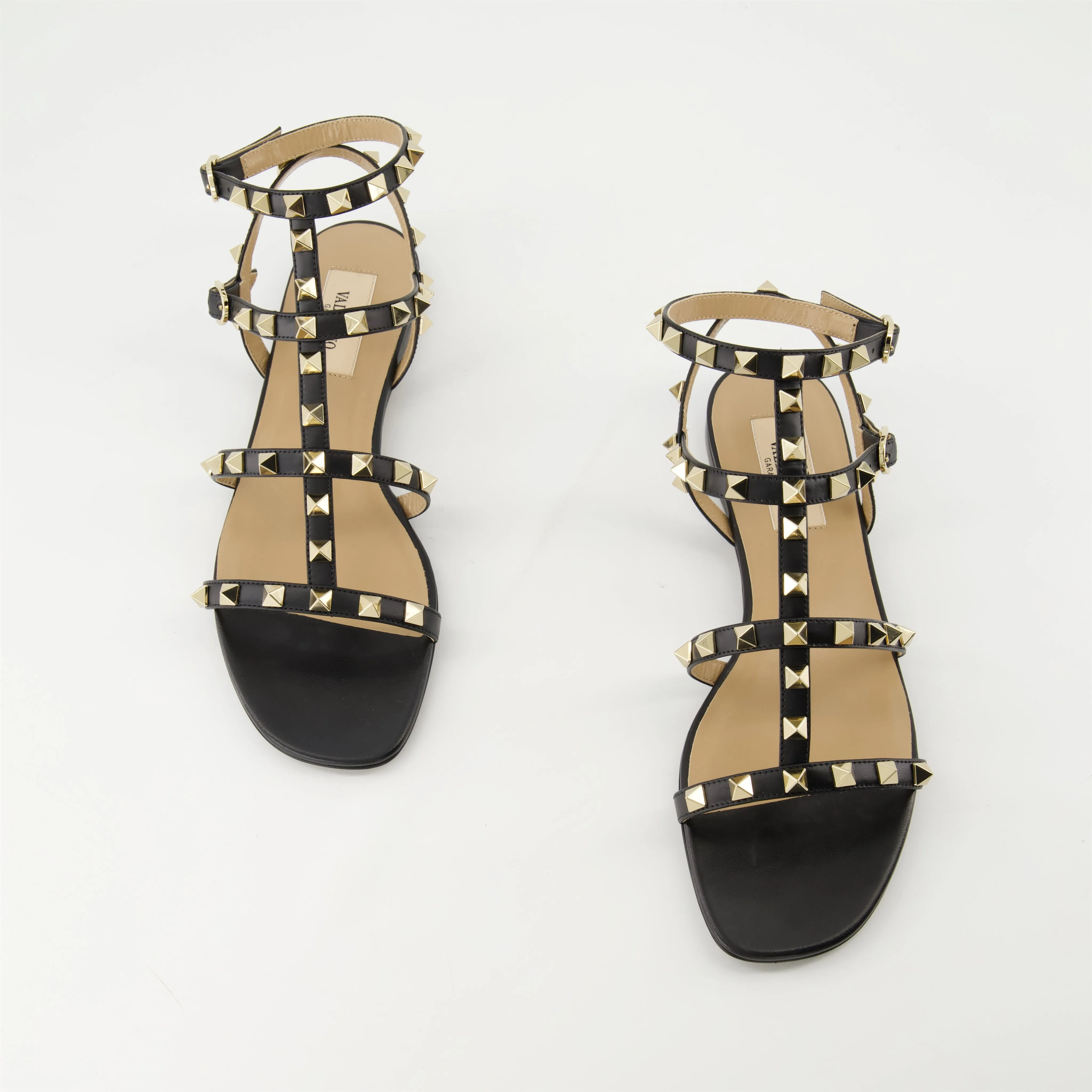 Black Leather Rockstud Sandals