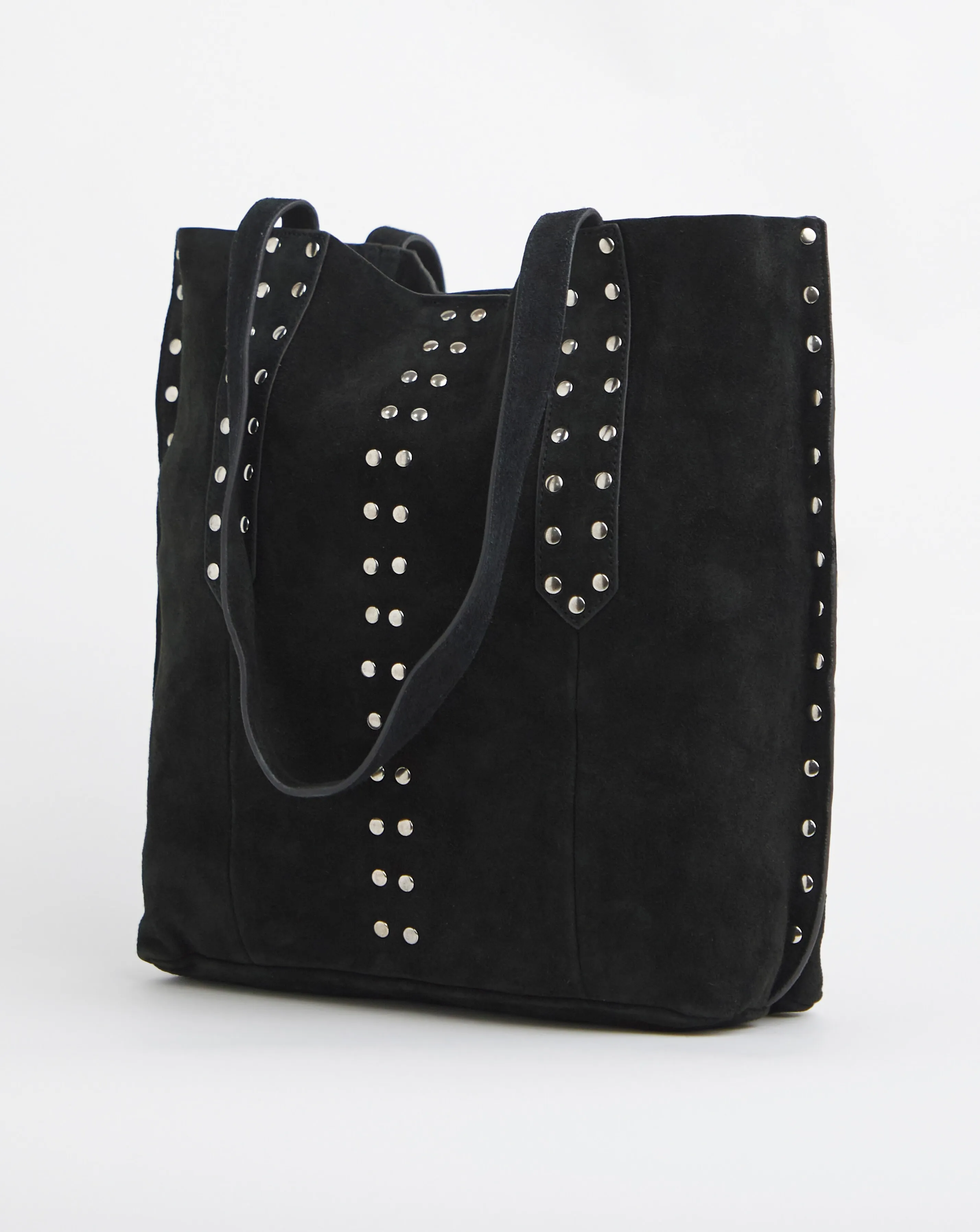 Black Real Suede Studded Tote Bag | Simply Be