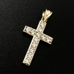Block Tennis Cross CZ 10K Yellow Gold Pendant