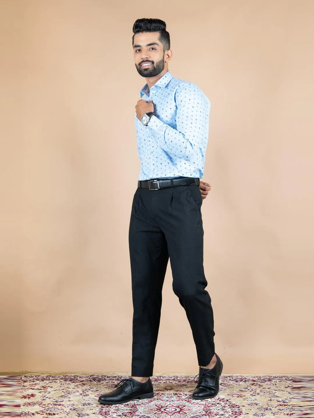 Blue Baseball Printed Cotton Shirt