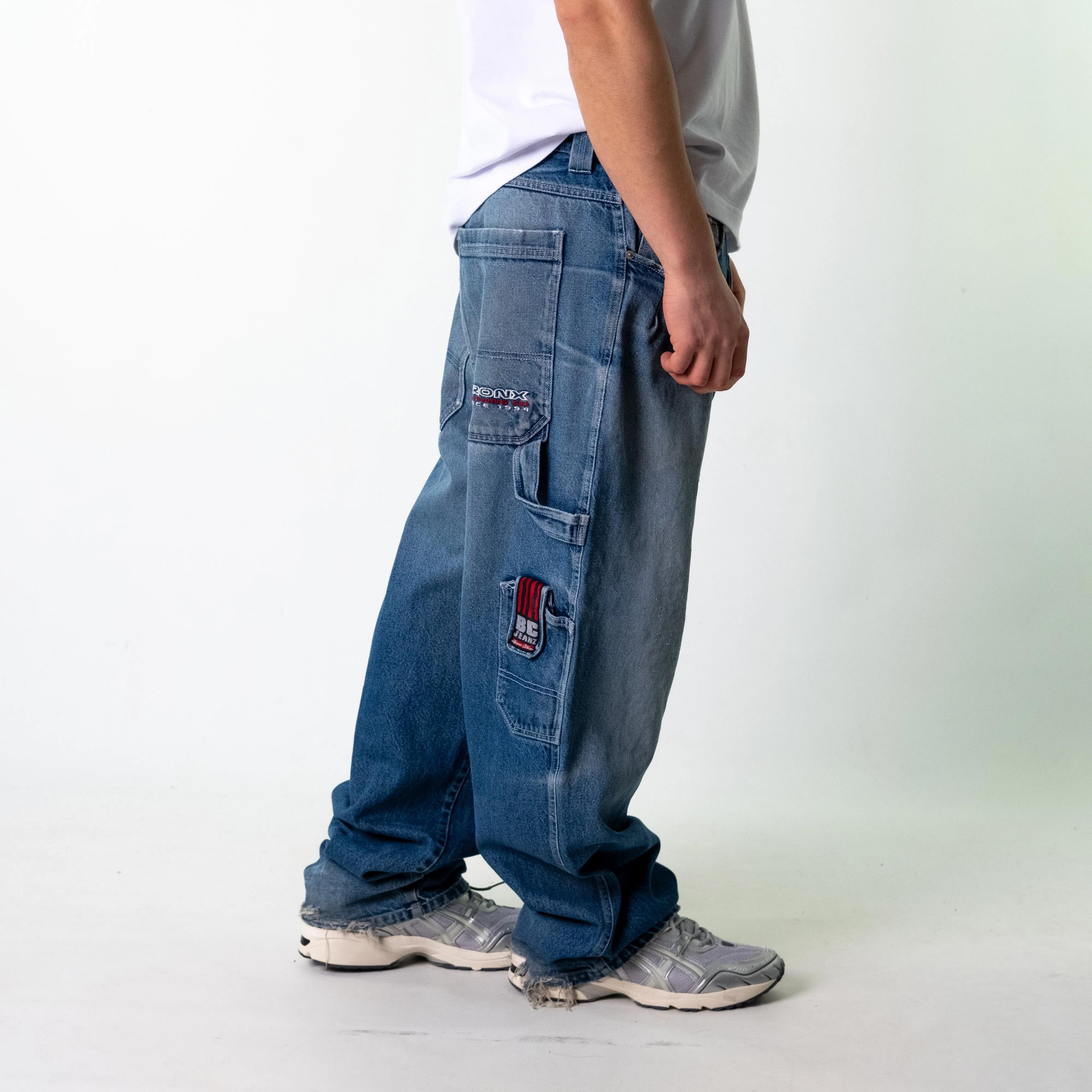 Blue Denim 90s Baggy Hip Hop Bronx Clothing Ltd Cargo Skater Trousers Pants Jeans (38x34)