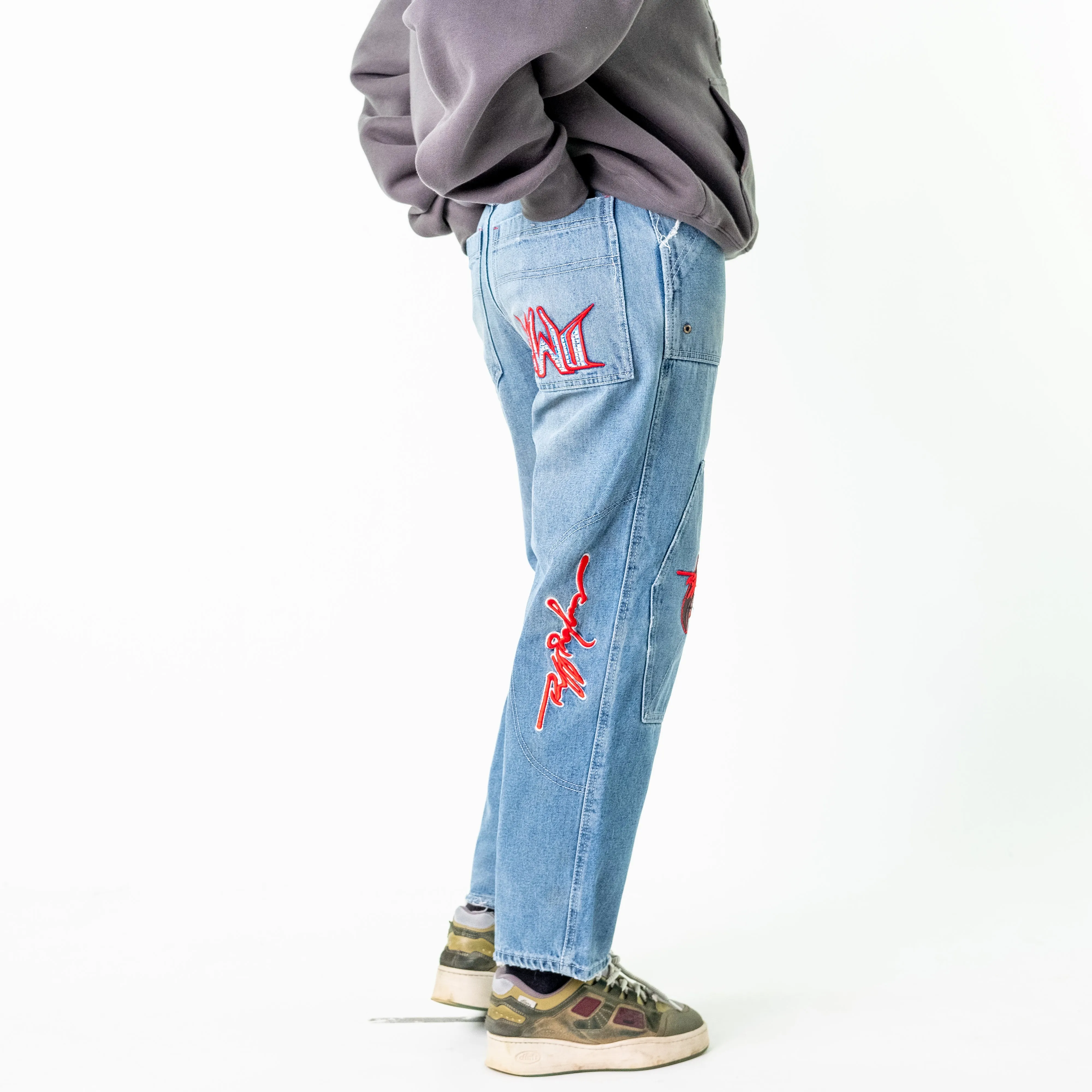 Blue Denim 90s Baggy Hip Hop  Cargo Skater Trousers Pants Jeans (31x31)