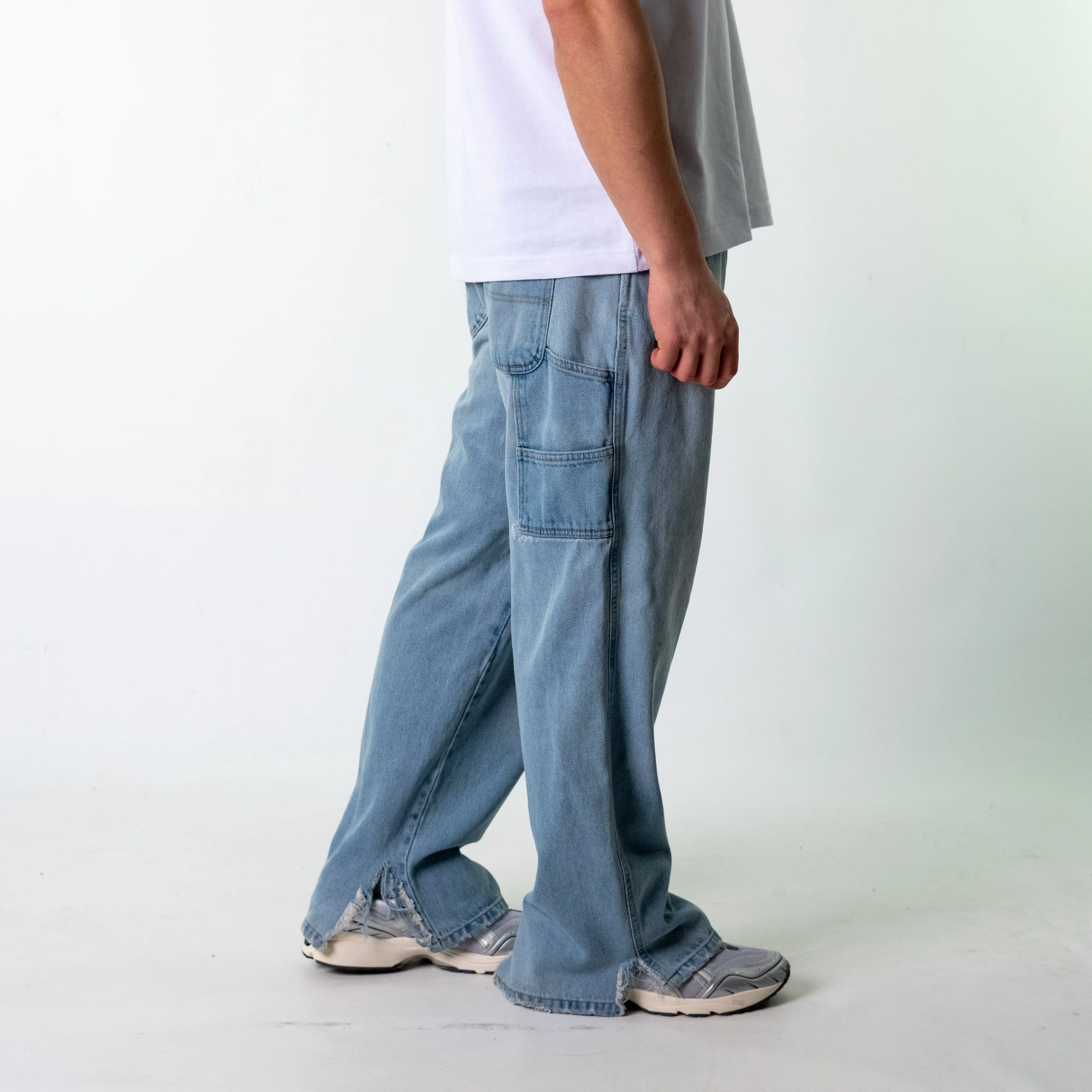 Blue Denim 90s Baggy Hip Hop  Cargo Skater Trousers Pants Jeans (34x32)