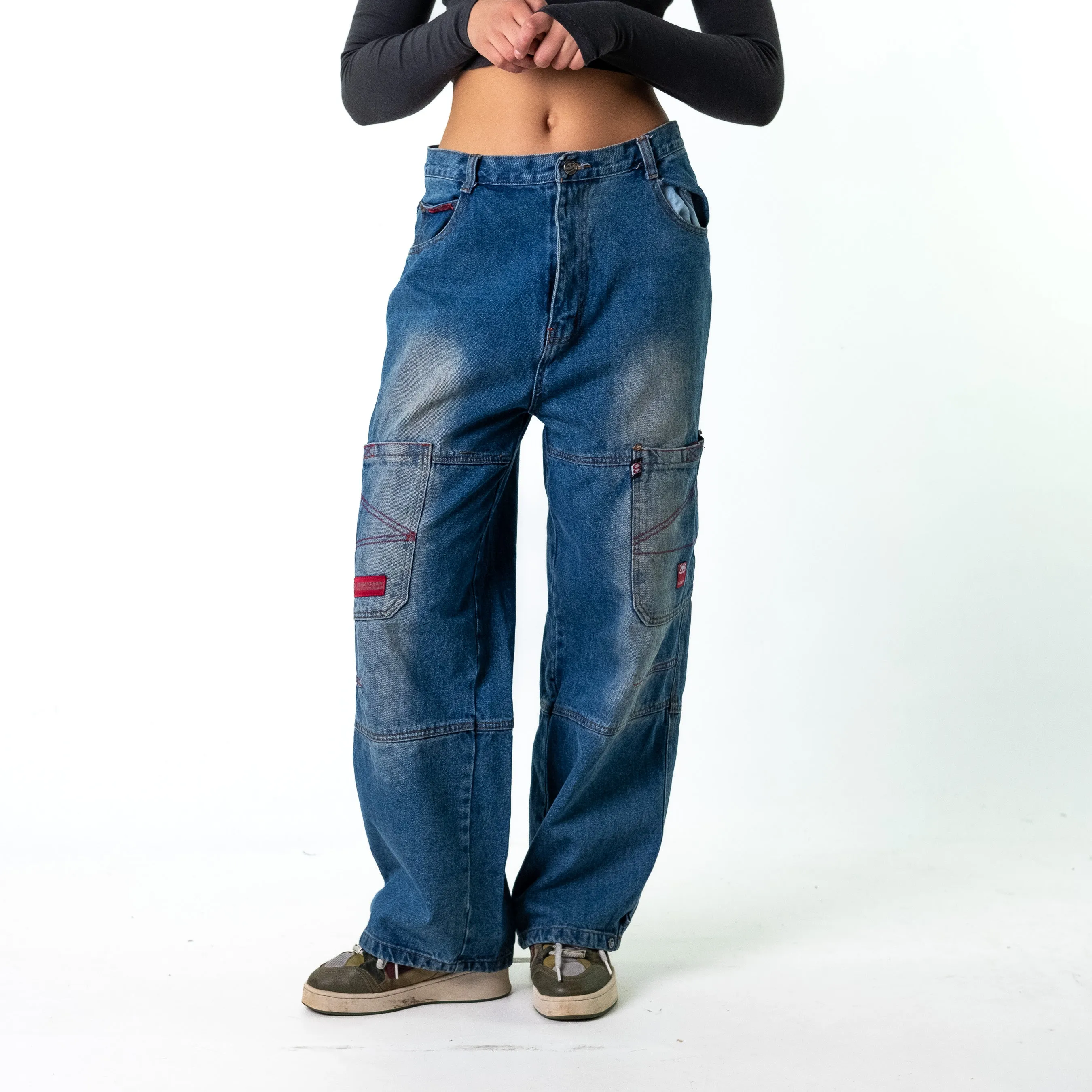 Blue Denim 90s Baggy Hip Hop Ecko Unltd. Cargo Skater Trousers Pants Jeans (32x30)