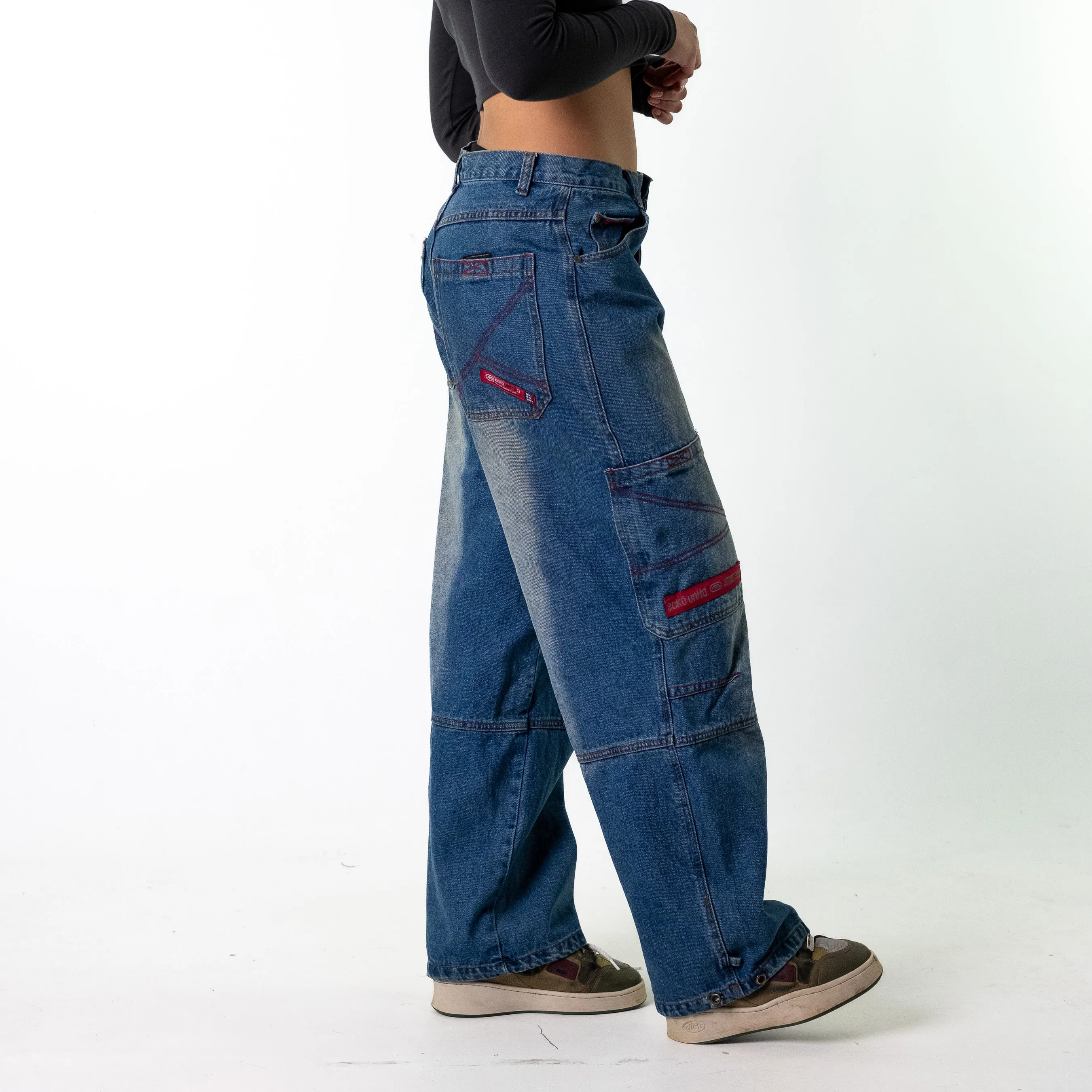 Blue Denim 90s Baggy Hip Hop Ecko Unltd. Cargo Skater Trousers Pants Jeans (32x30)