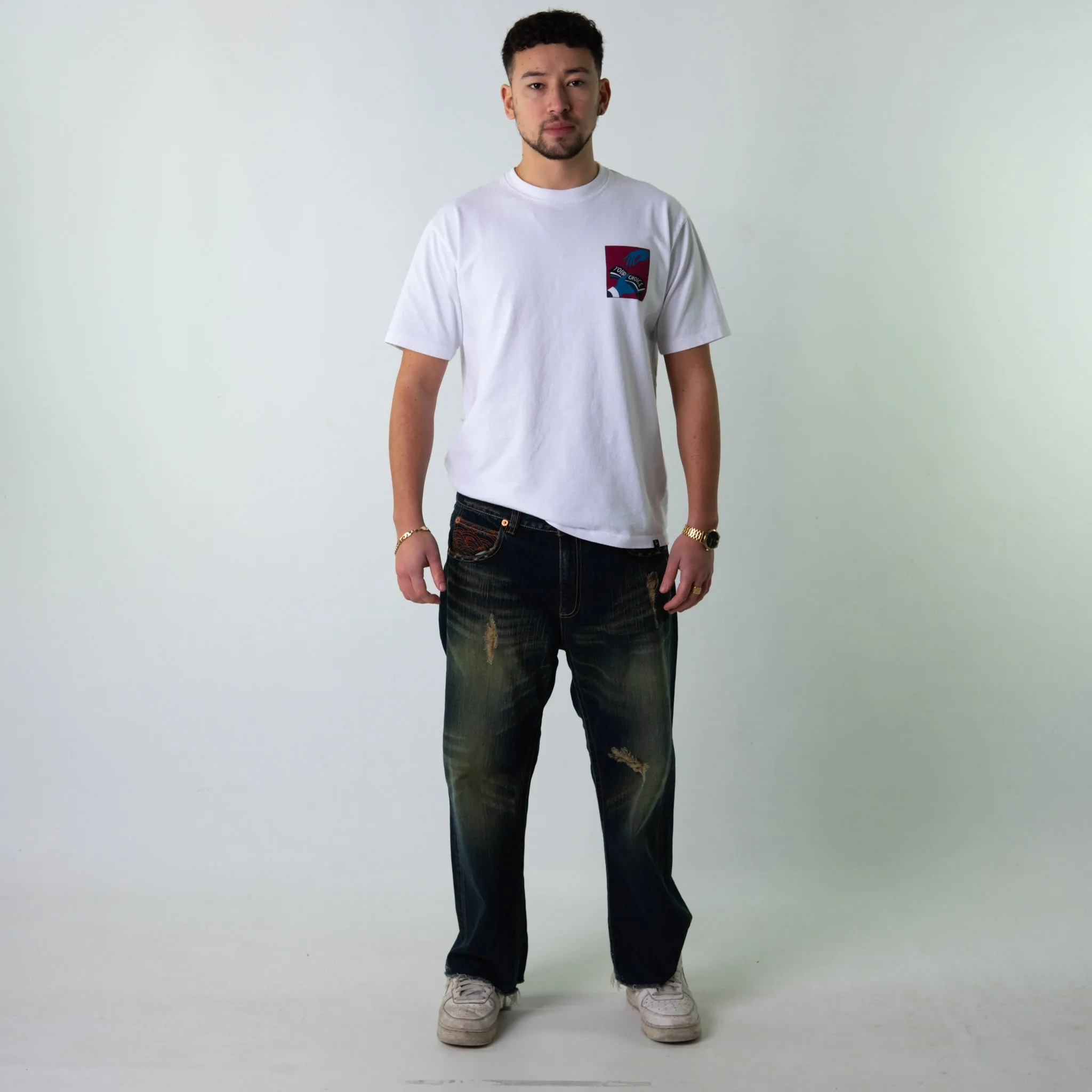 Blue Denim 90s Baggy Hip Hop Japanese Big Train Cargo Skater Trousers Pants Jeans (36x28)