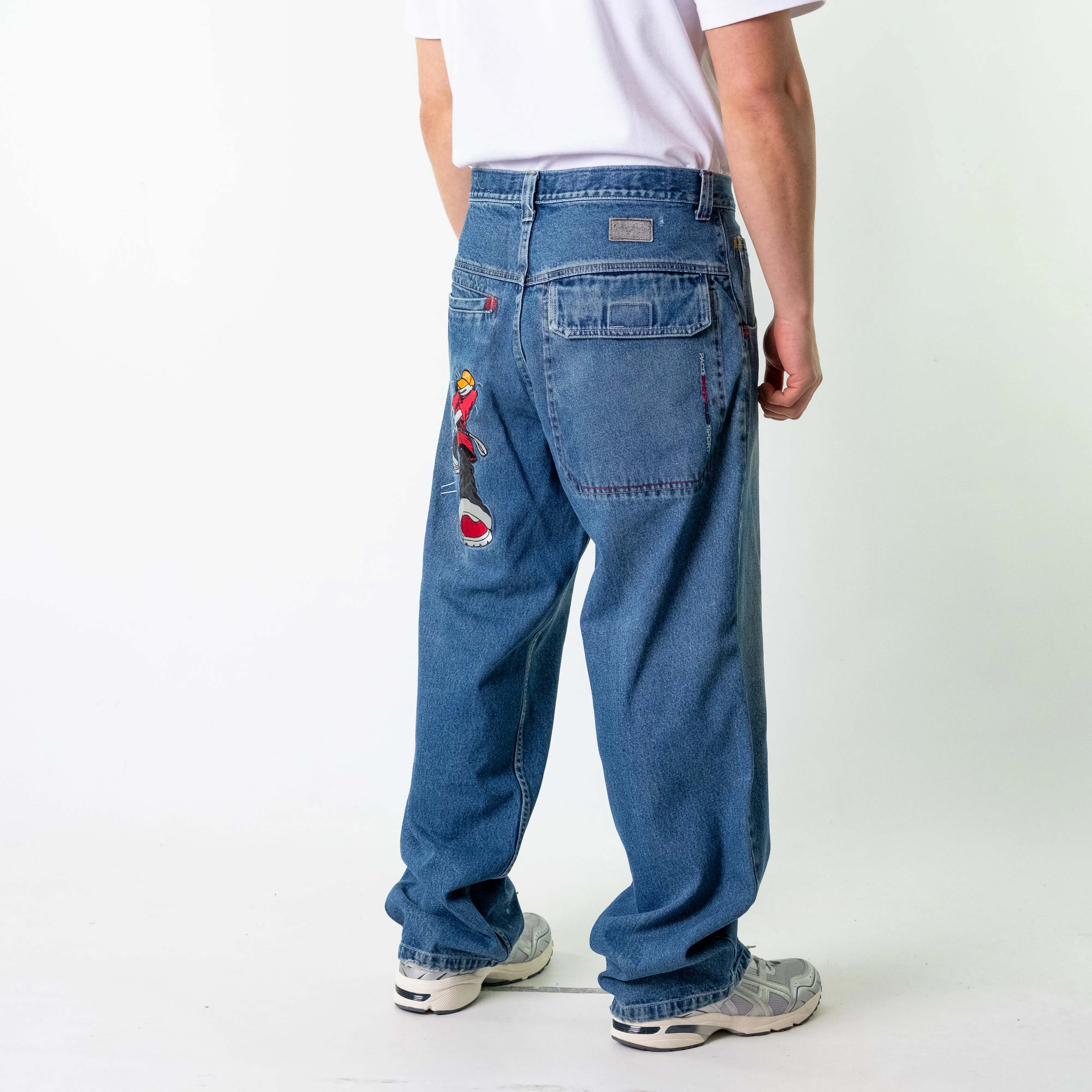 Blue Denim 90s Baggy Hip Hop Paco Cargo Skater Trousers Pants Jeans (36x33)