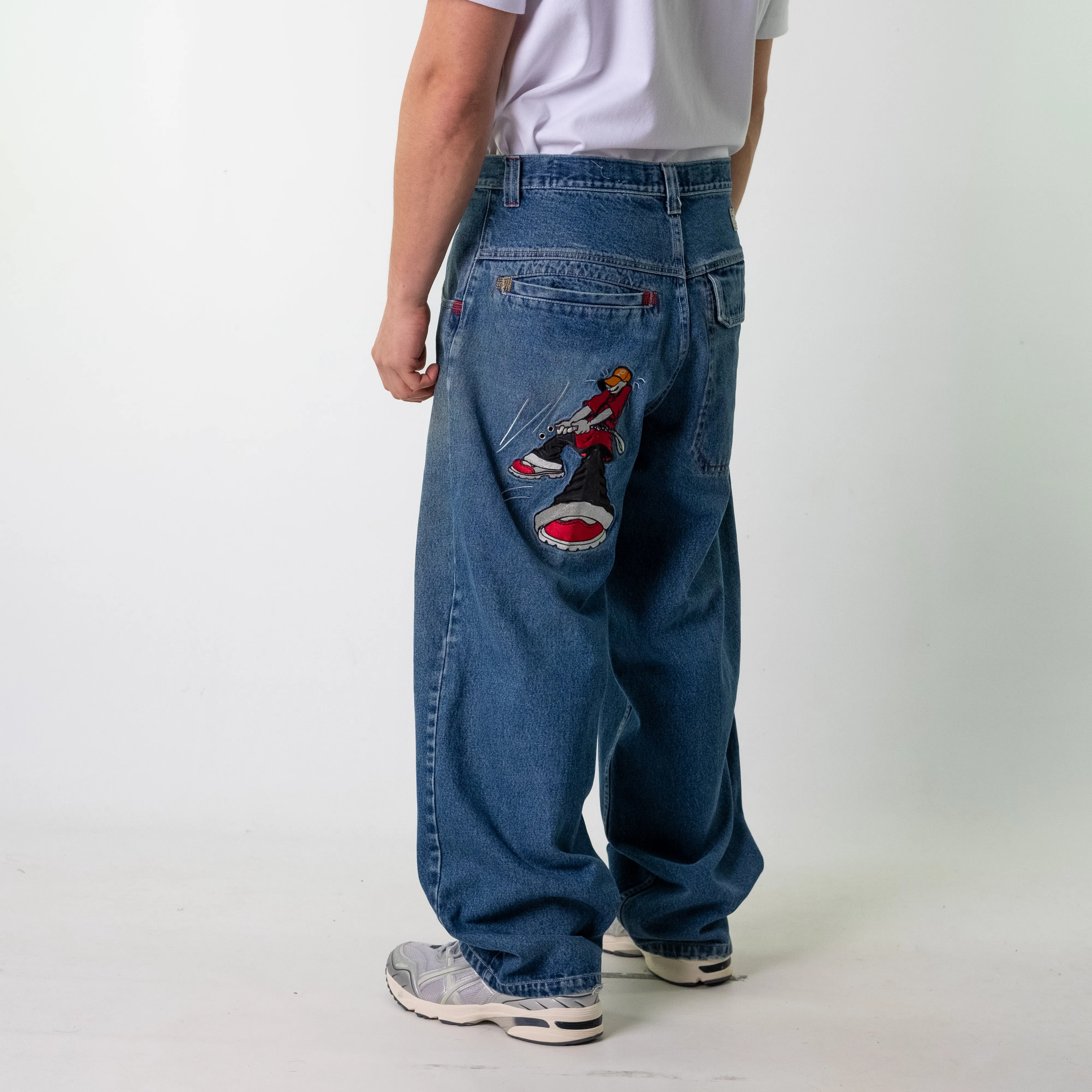 Blue Denim 90s Baggy Hip Hop Paco Cargo Skater Trousers Pants Jeans (36x33)