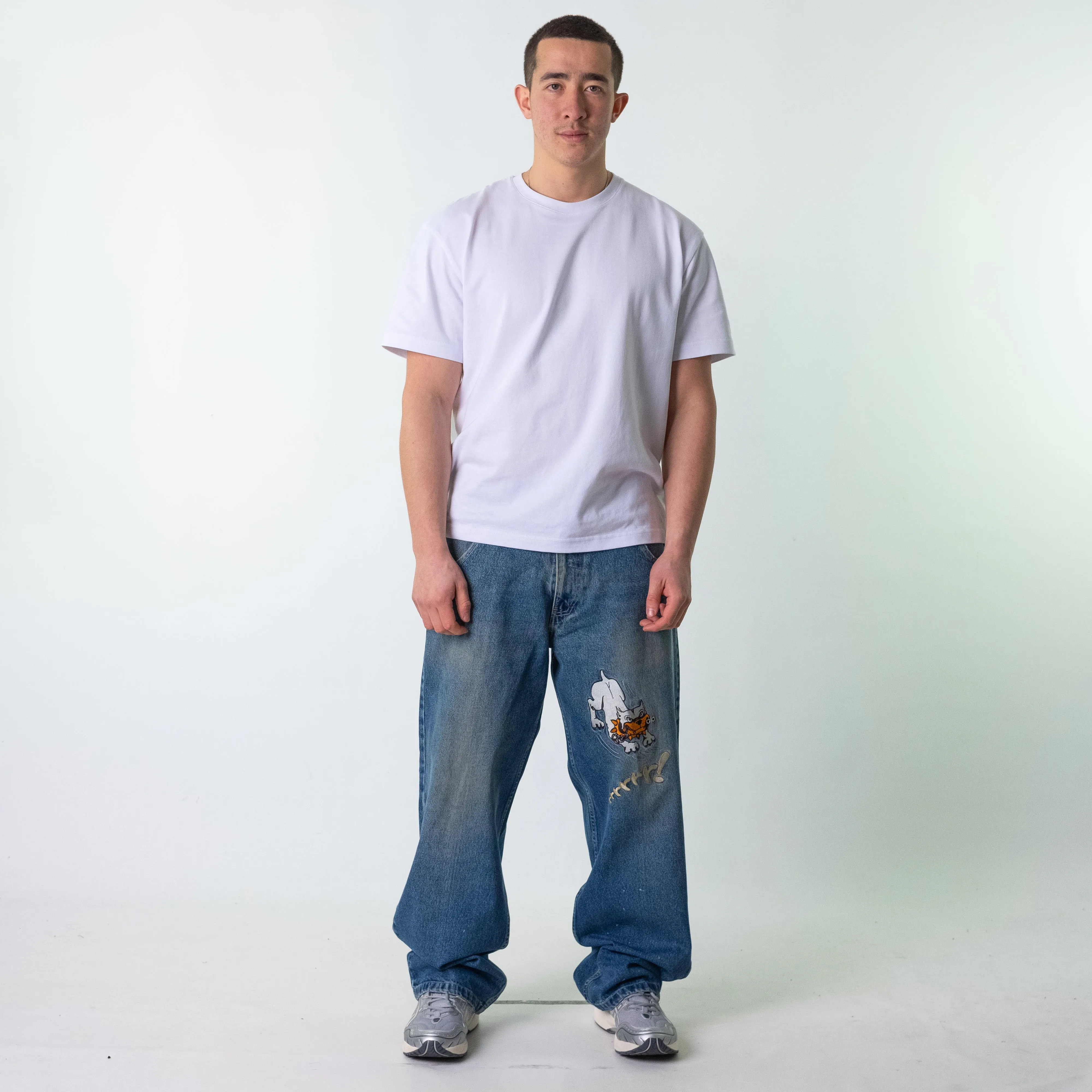 Blue Denim 90s Baggy Hip Hop Paco Cargo Skater Trousers Pants Jeans (36x33)