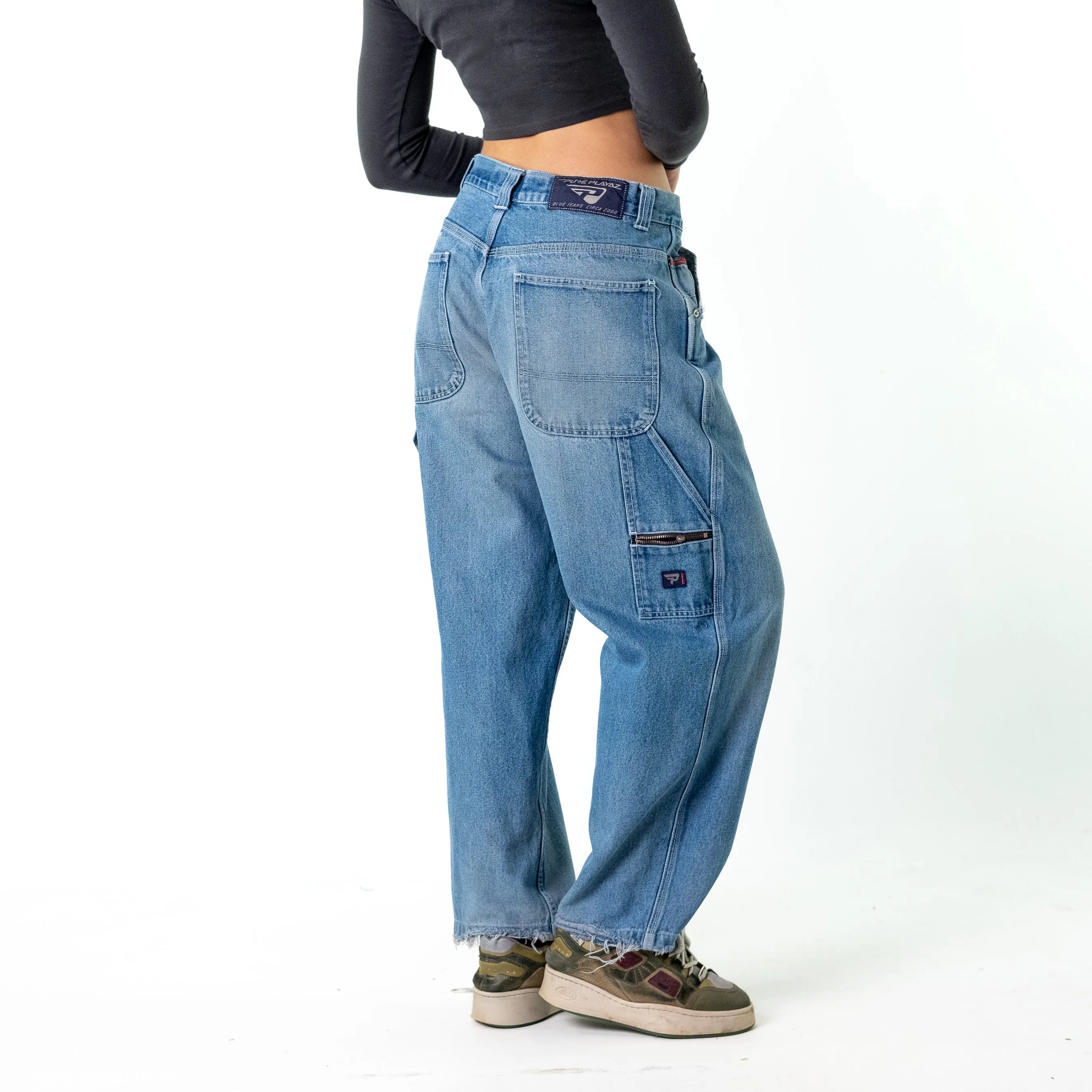 Blue Denim 90s Baggy Hip Hop Pure Playaz Cargo Skater Trousers Pants Jeans (33x27)