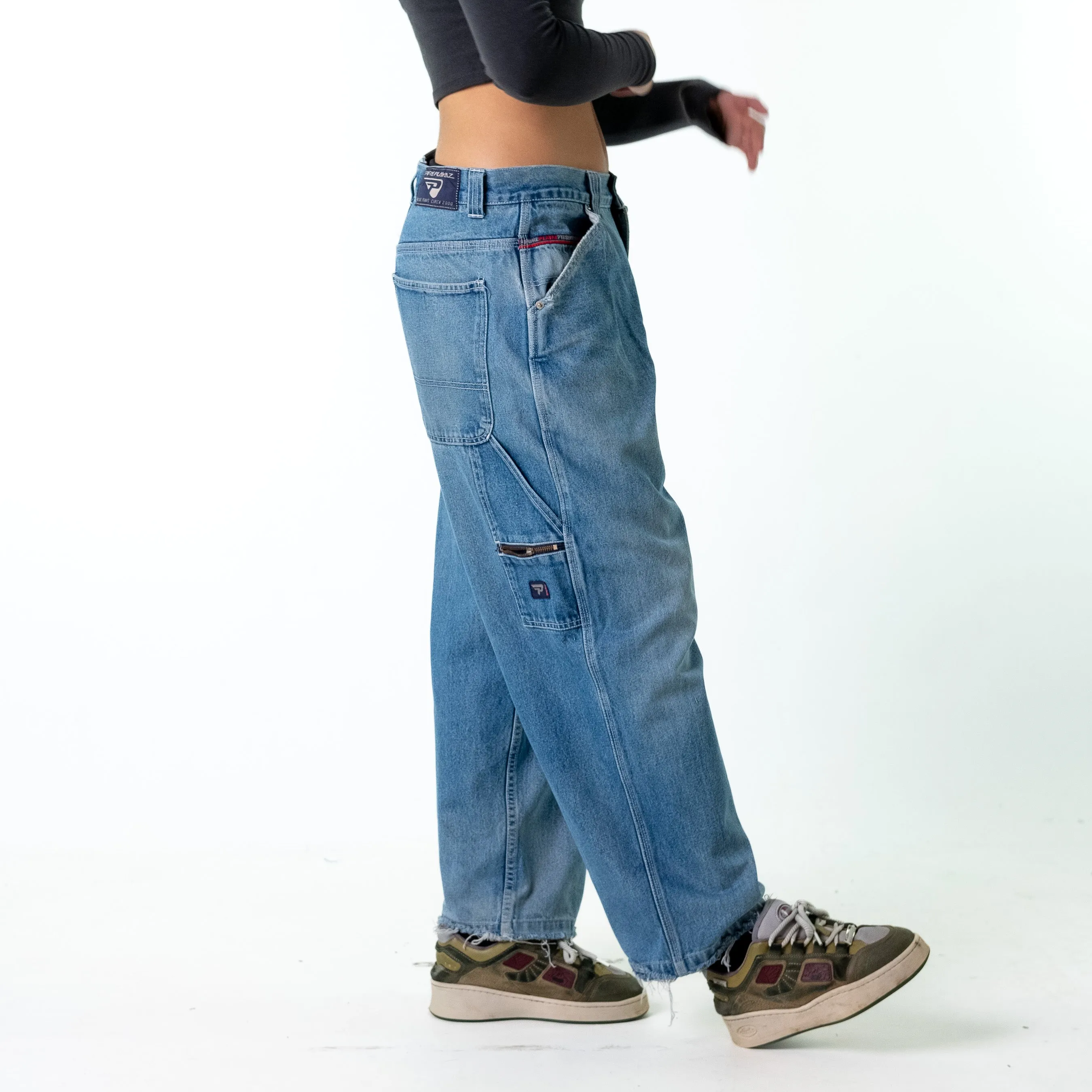 Blue Denim 90s Baggy Hip Hop Pure Playaz Cargo Skater Trousers Pants Jeans (33x27)