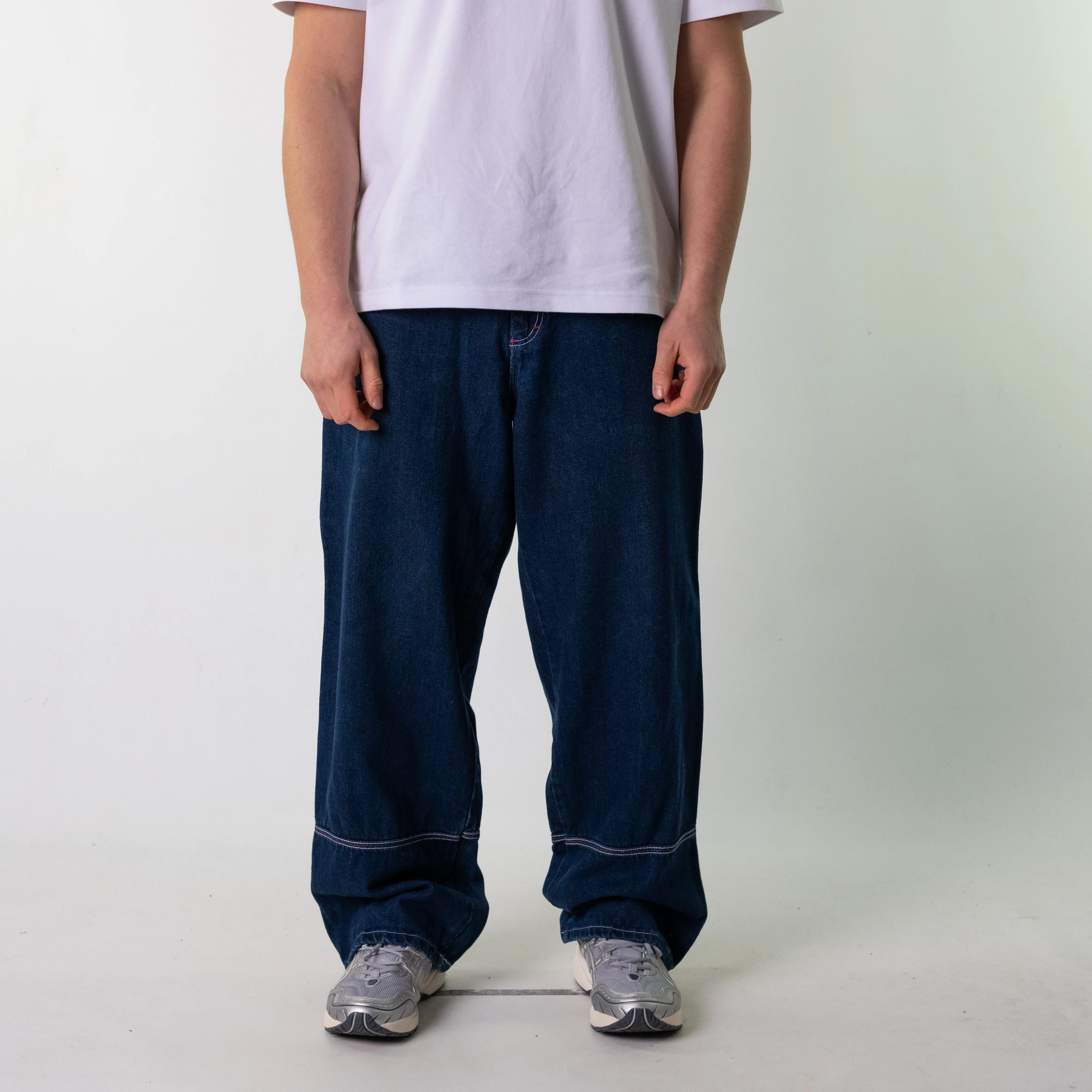 Blue Denim 90s Baggy Hip Hop Southes 50 Cent Cargo Skater Trousers Pants Jeans (34x32)