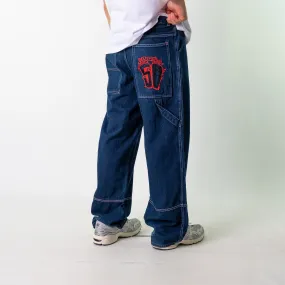 Blue Denim 90s Baggy Hip Hop Southes 50 Cent Cargo Skater Trousers Pants Jeans (34x32)