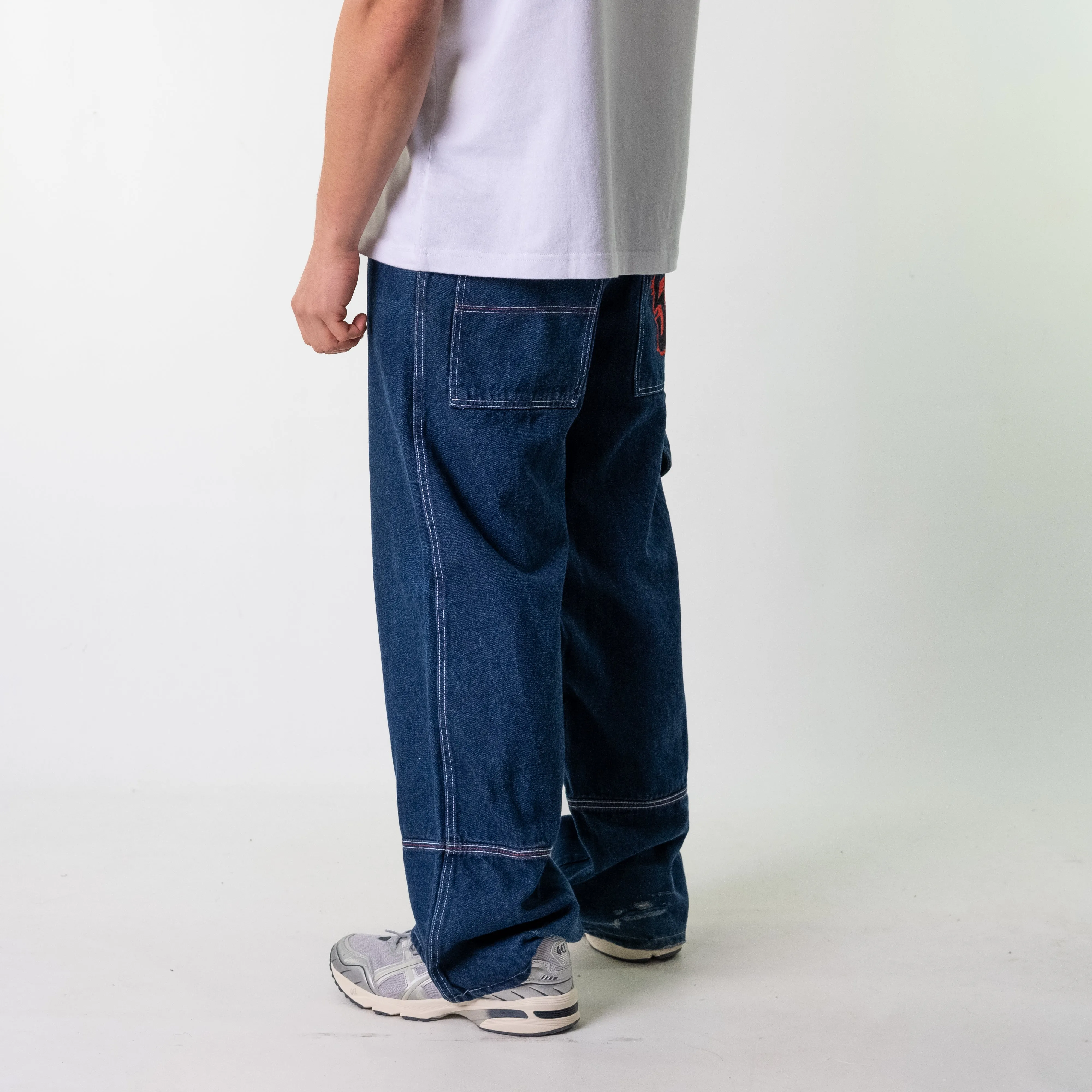 Blue Denim 90s Baggy Hip Hop Southes 50 Cent Cargo Skater Trousers Pants Jeans (34x32)