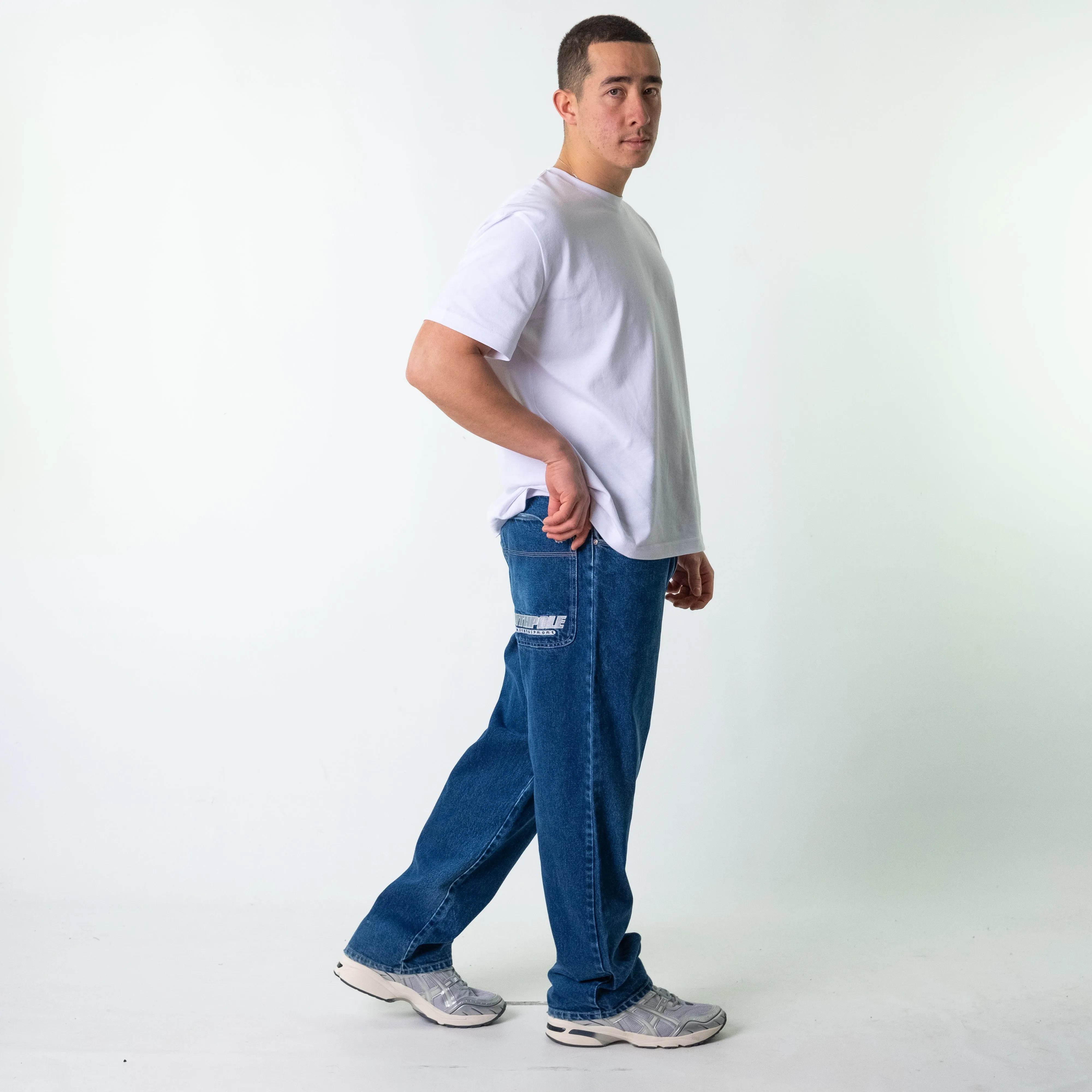 Blue Denim 90s Baggy Hip Hop Southpole Cargo Skater Trousers Pants Jeans (34x32)