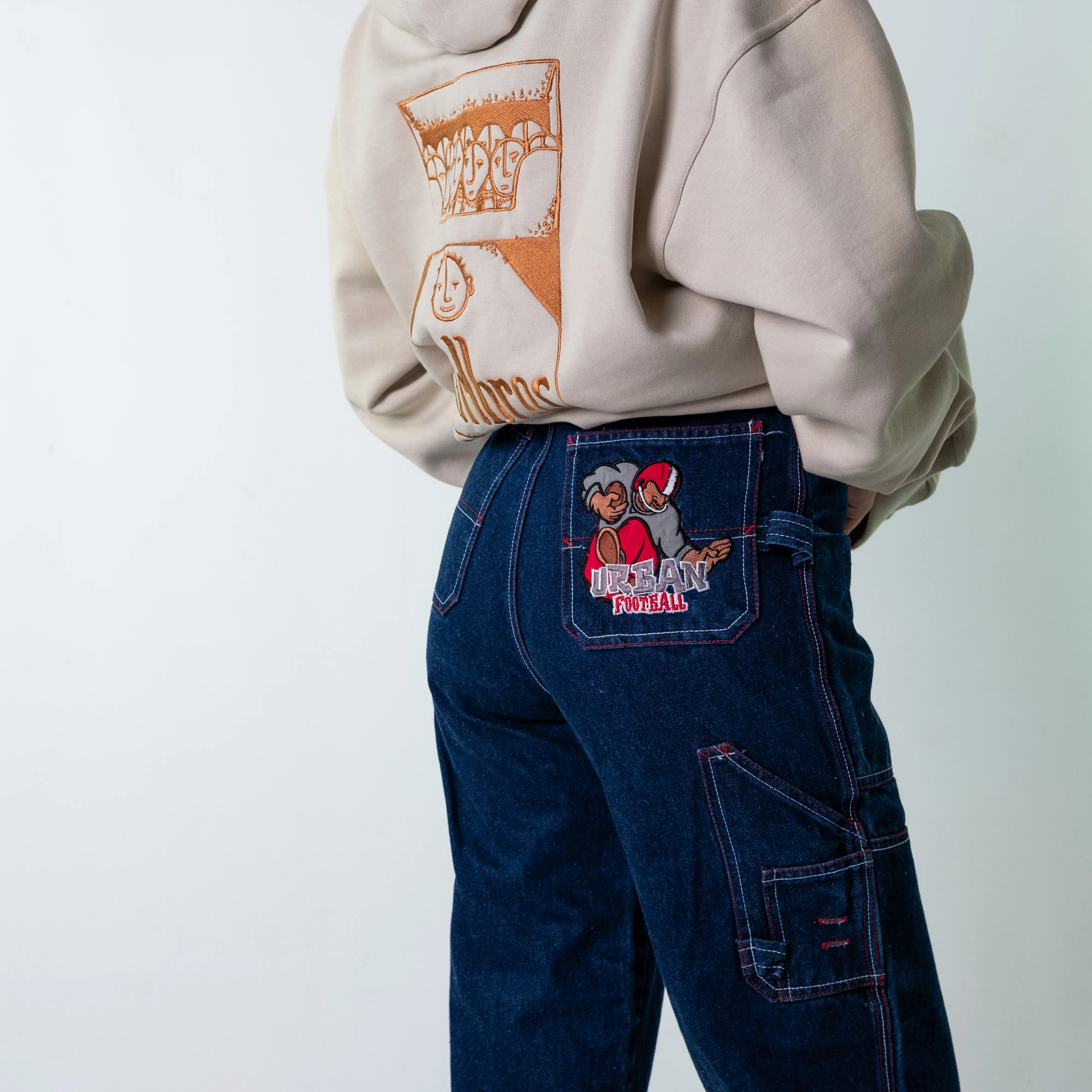Blue Denim 90s Baggy Hip Hop Urban XS Cargo Skater Trousers Pants Jeans (28x32)