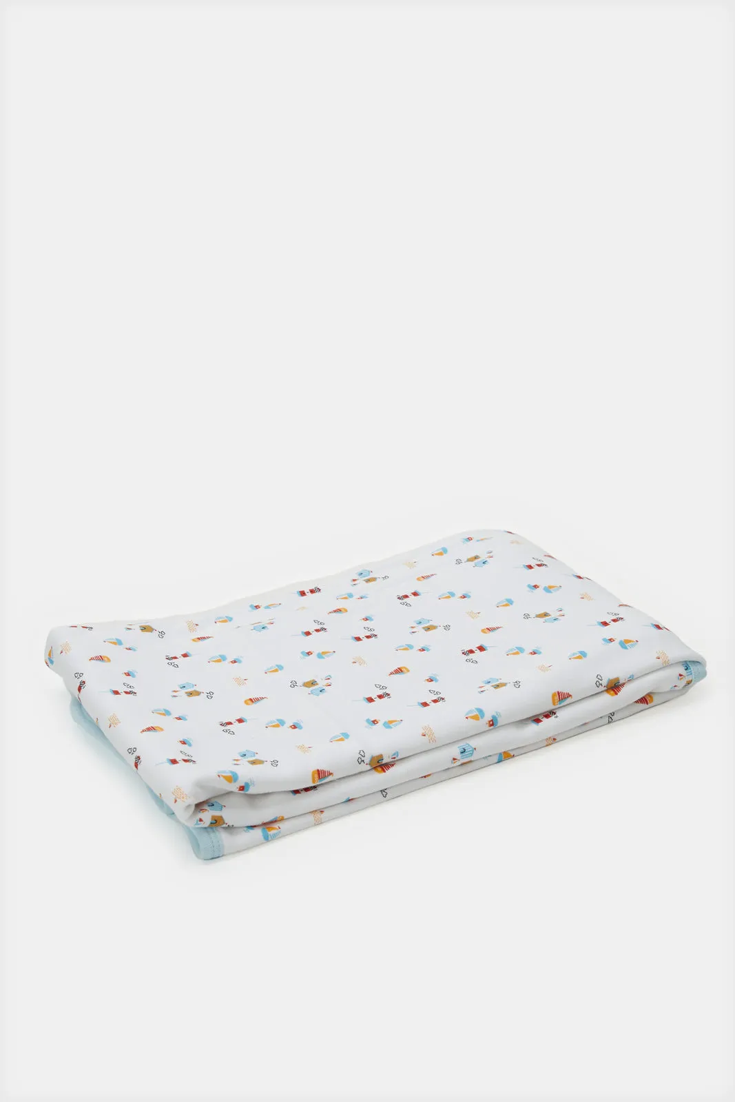 Blue Knitted Allover Print Blanket