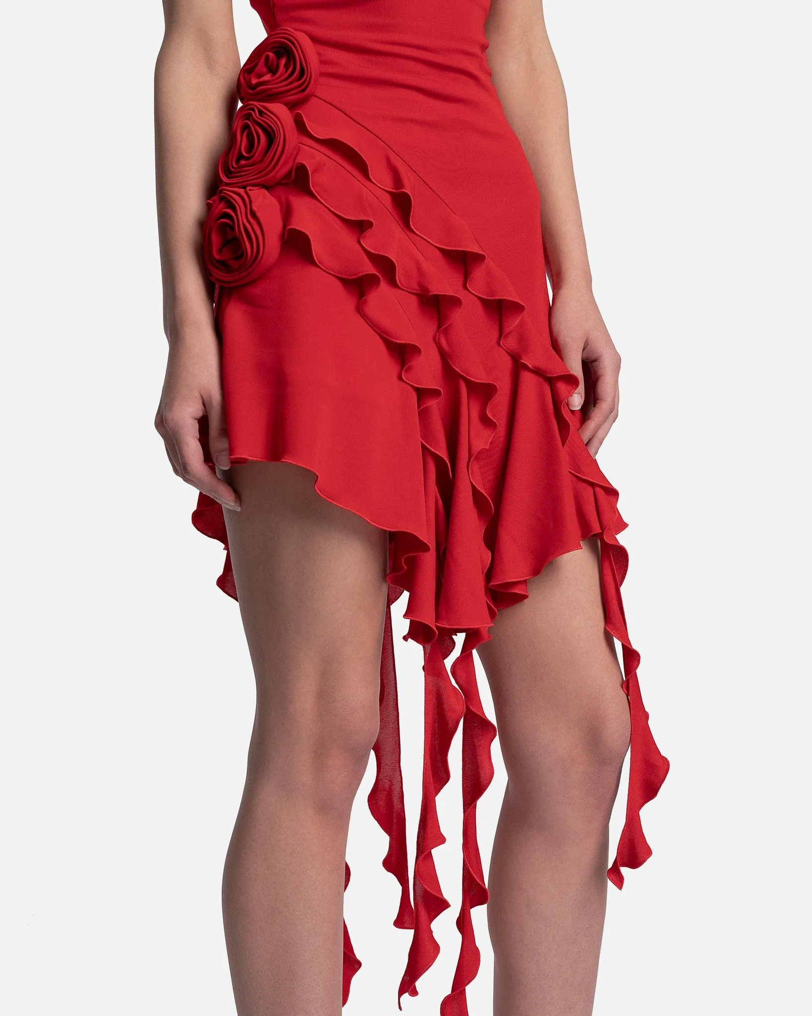 Blumarine Ruffled Asymmetric Dress in Lipstick Red