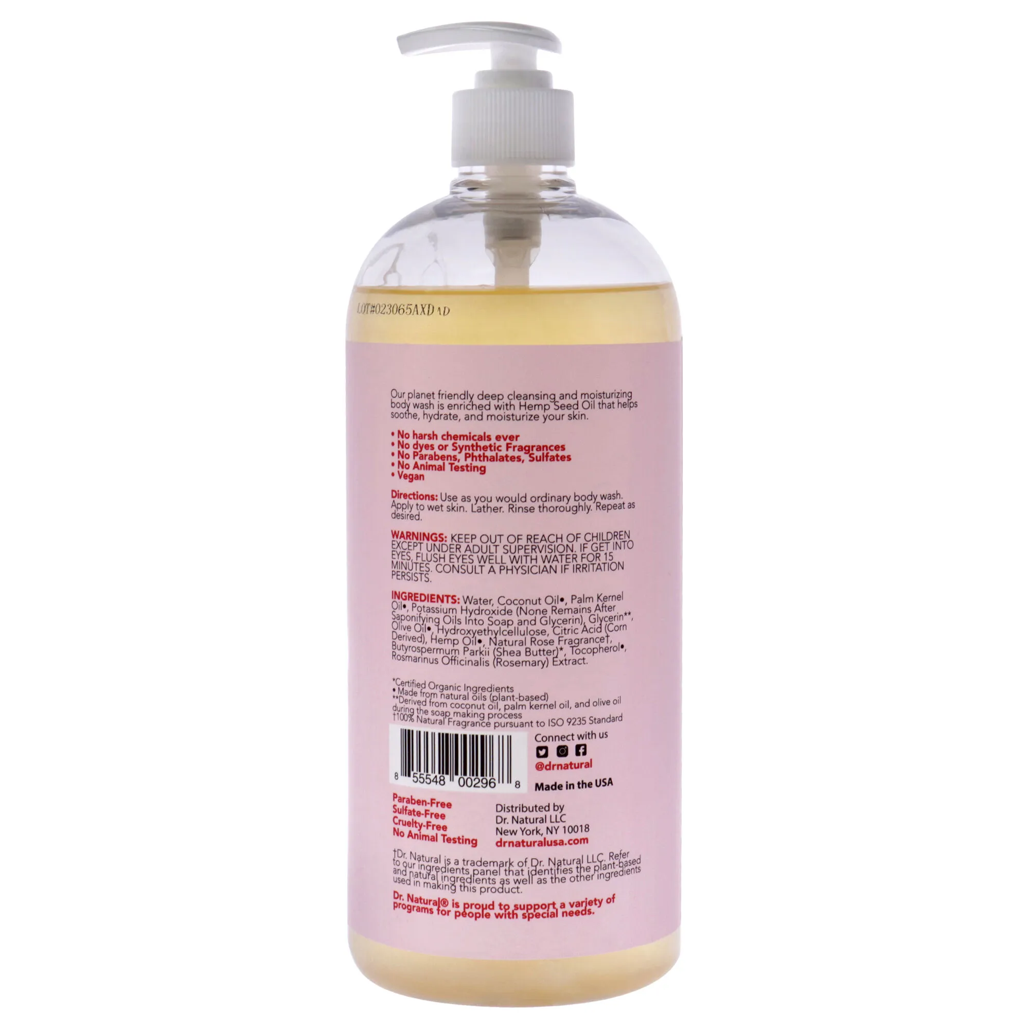 Body Wash - Hemp with Rose by Dr. Natural for Unisex - 32 oz Body Wash