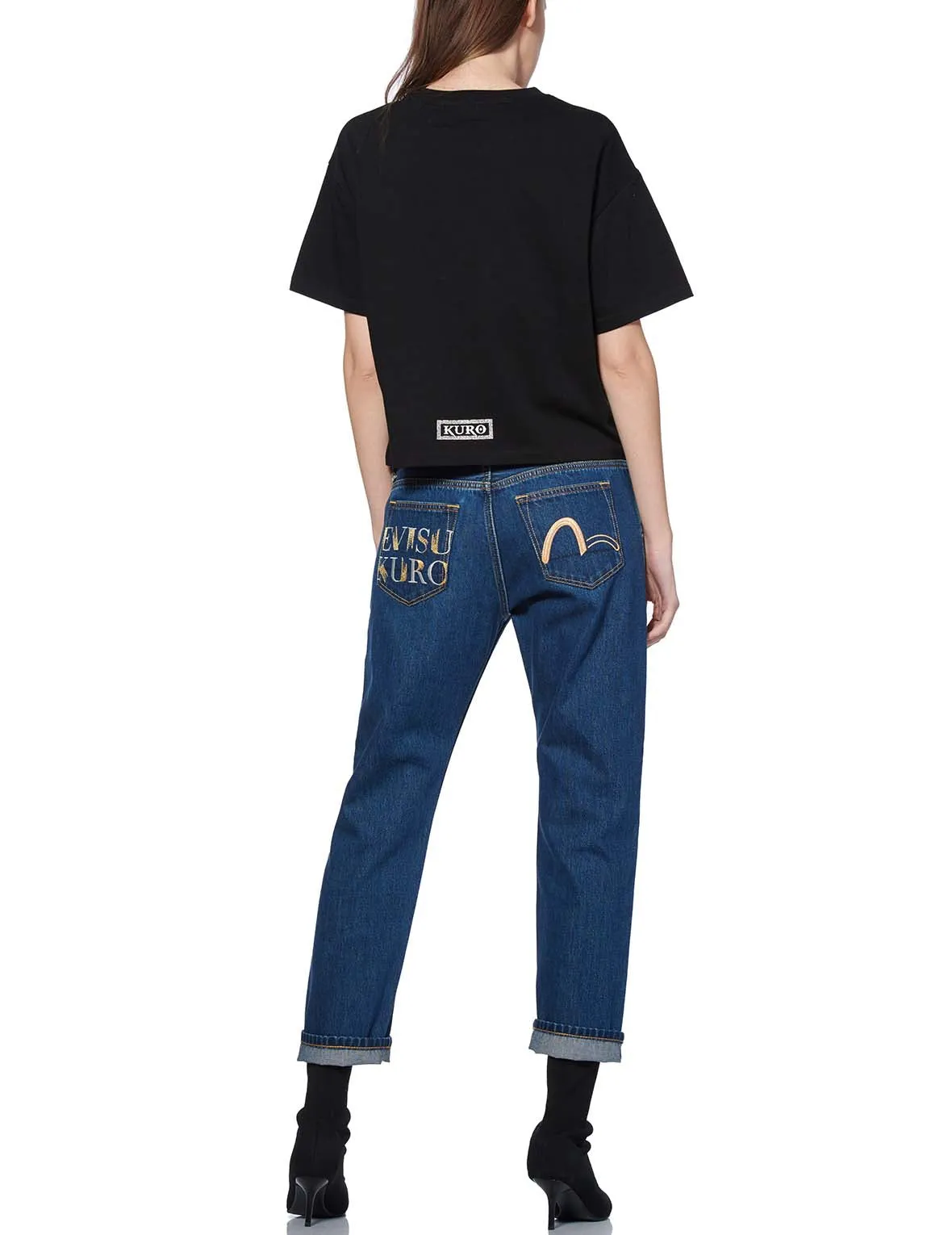 Boyfriend-fit Denim Jeans with Duo Iridescent Stitching Logo Embroidery