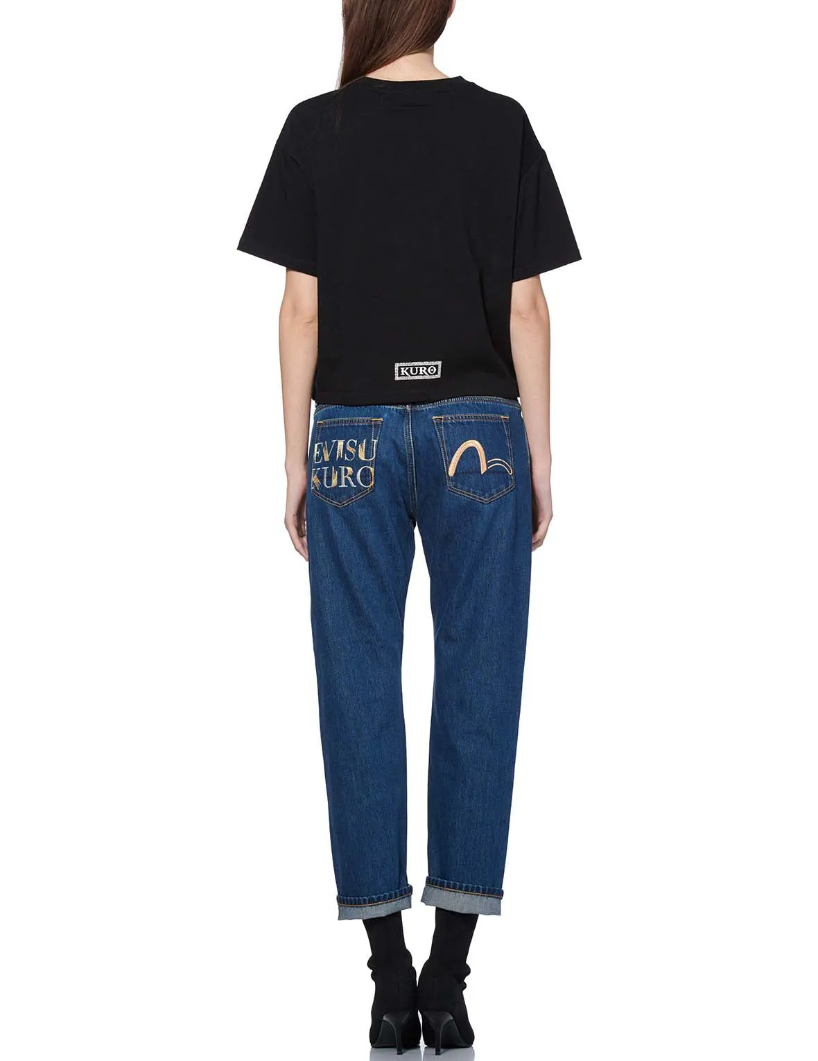 Boyfriend-fit Denim Jeans with Duo Iridescent Stitching Logo Embroidery