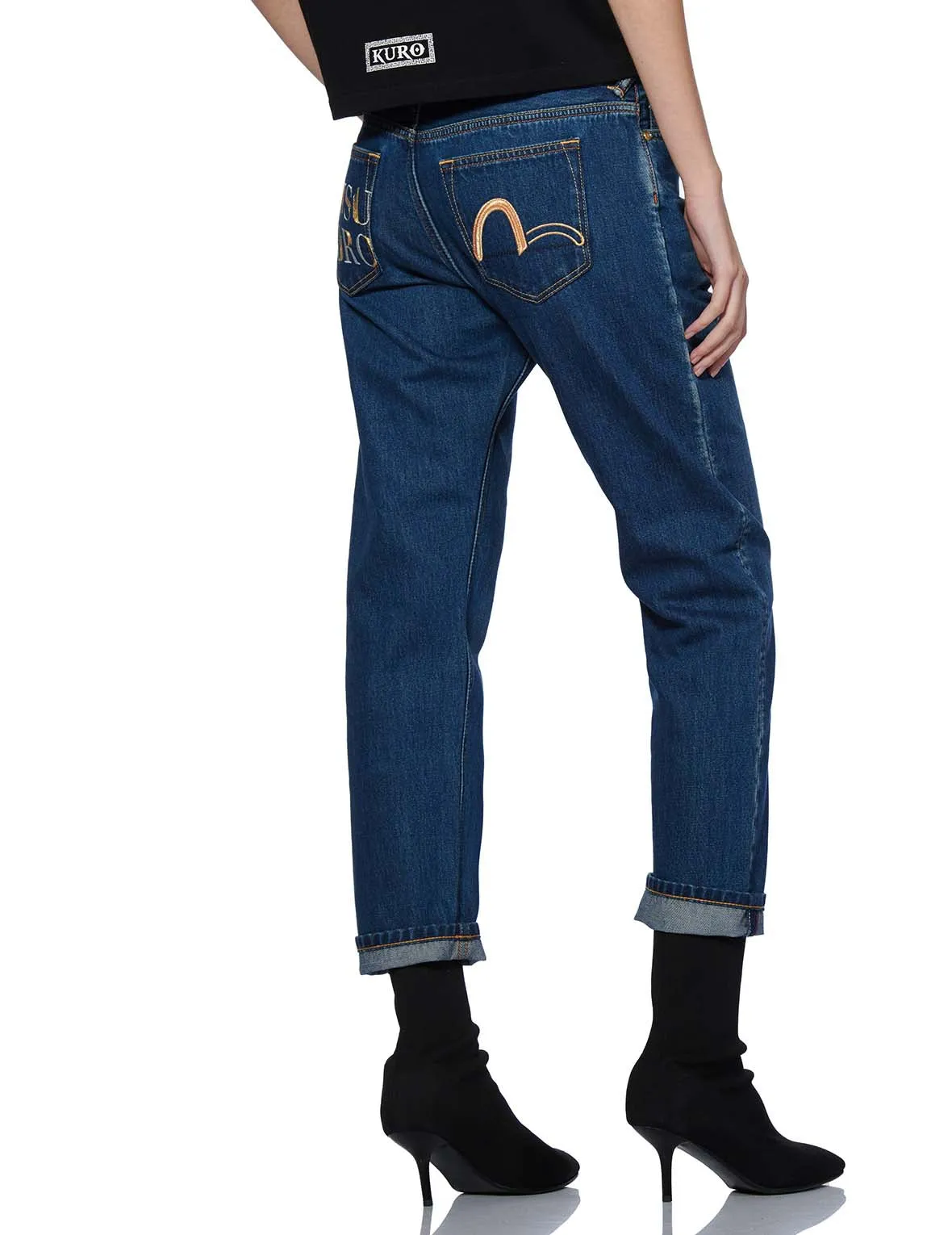 Boyfriend-fit Denim Jeans with Duo Iridescent Stitching Logo Embroidery