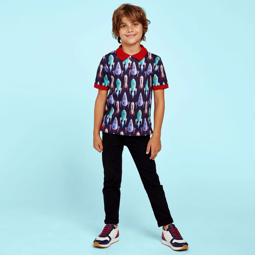 Boys Blue Cotton Rocket Polo