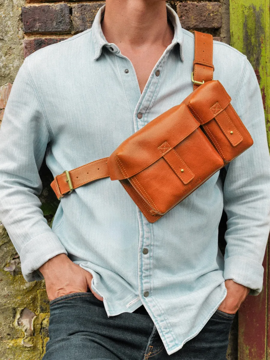 Brown Leather Crossbody Bag - LaCartouchière Oiled Cognac | PAUL MARIUS
