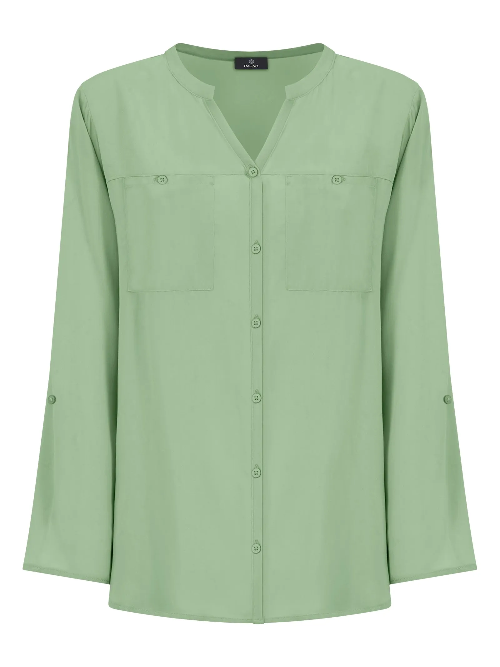 Camicia con collo alla coreana in EcoSeta - Quiet Green