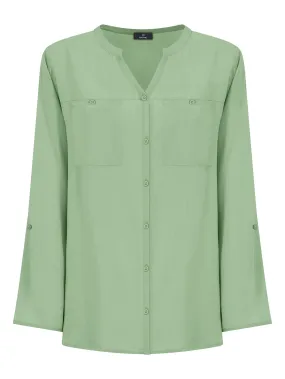 Camicia con collo alla coreana in EcoSeta - Quiet Green