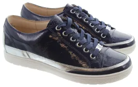 CAPRICE Ladies 23654 Lace Trainers In Navy Patent