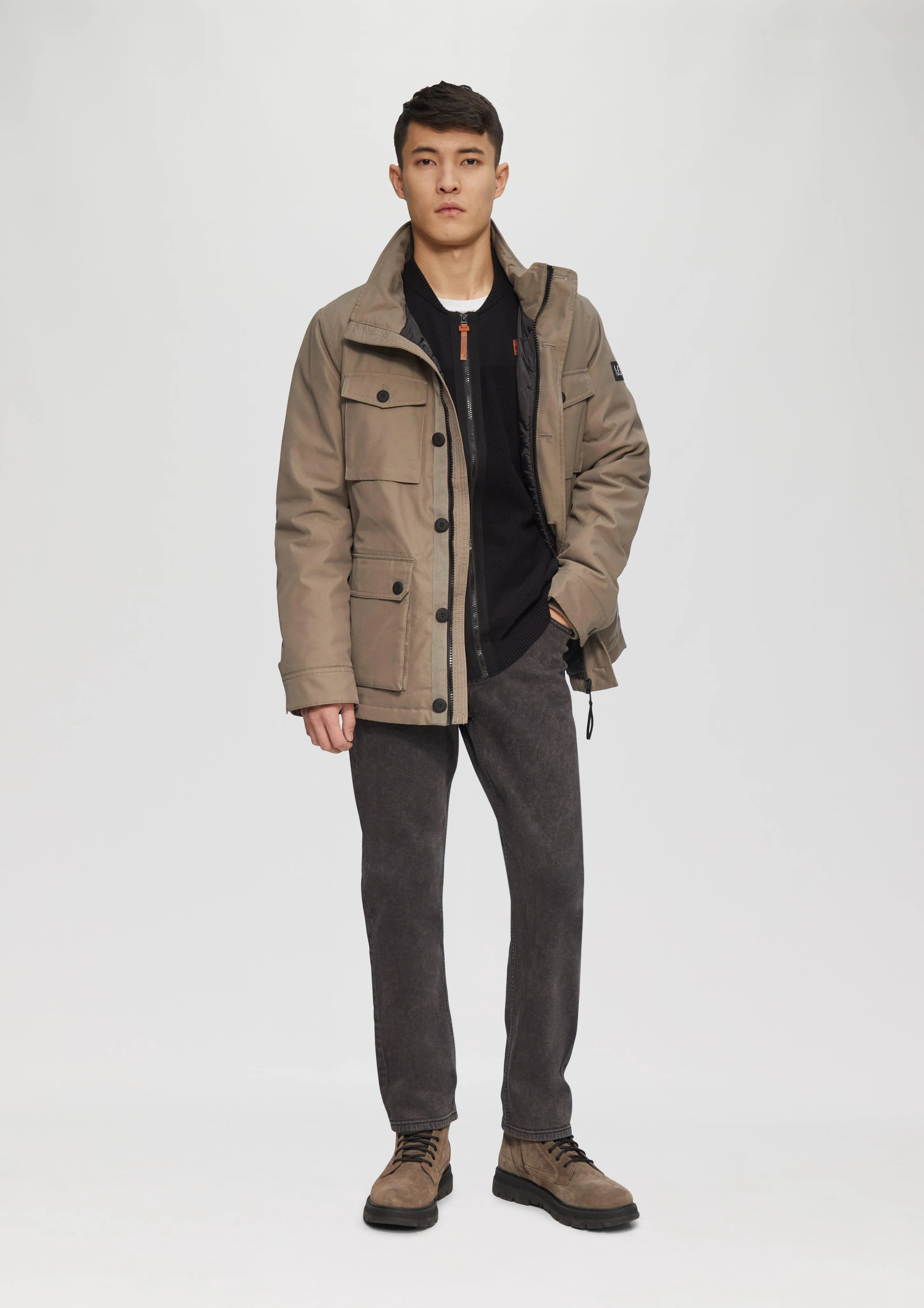 Cardigan in a mix of materials with a bomber jacket collar