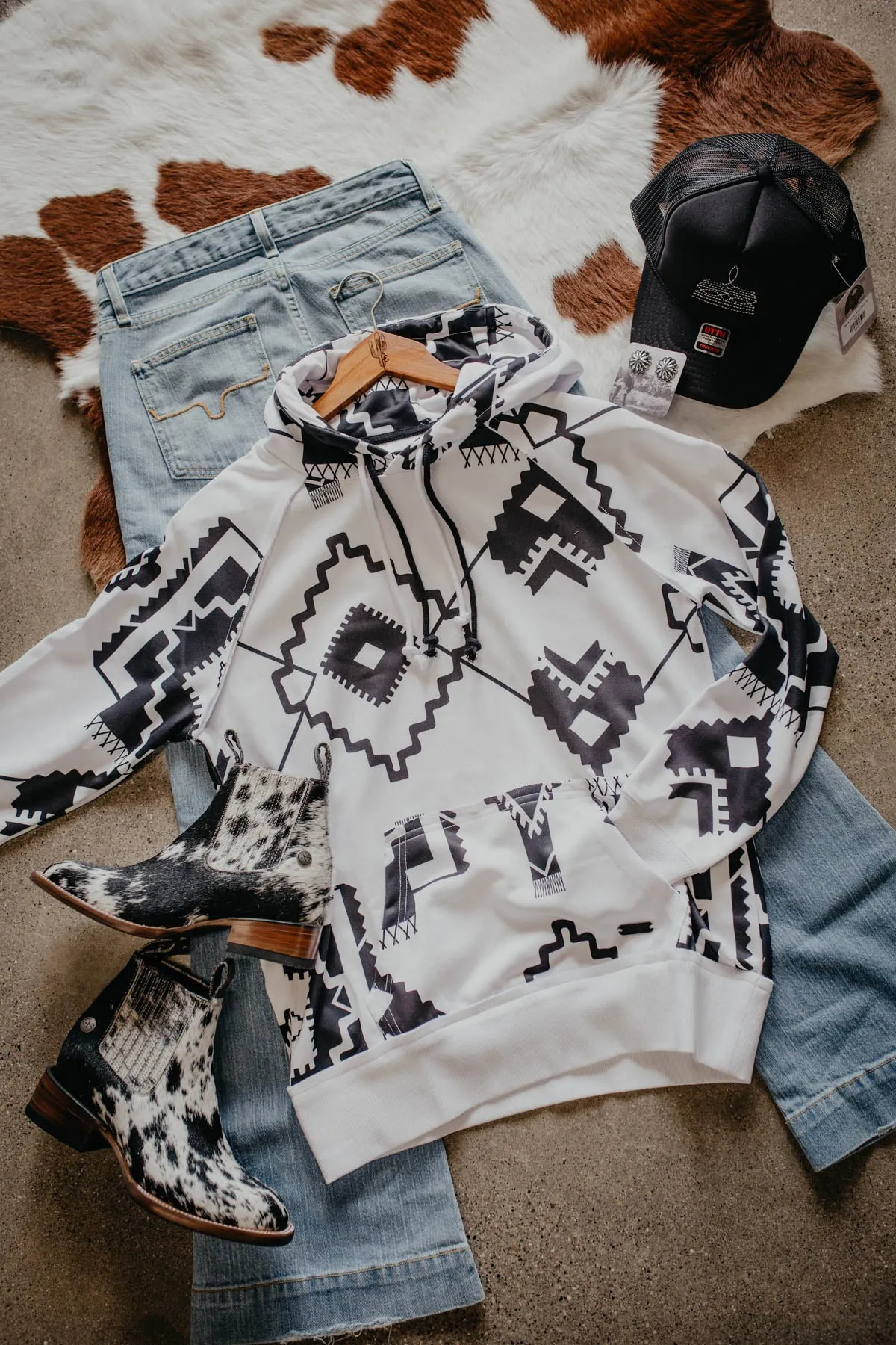 'Chaparral' Women's Hooey High Contrast Black / White Aztec Print Hoodie (XL Only)