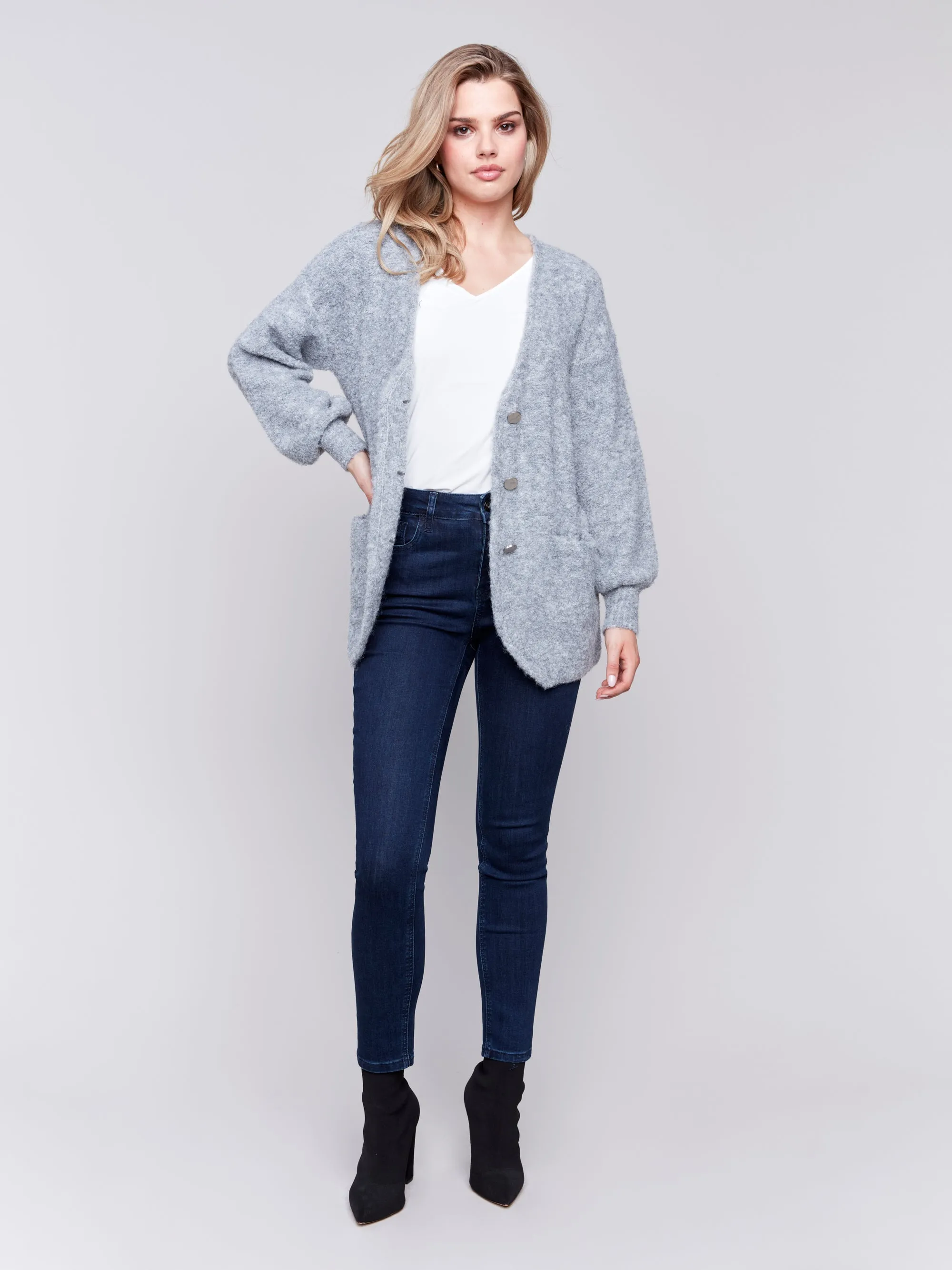 Charlie B Long Sleeve Boucle Sweater Cardigan