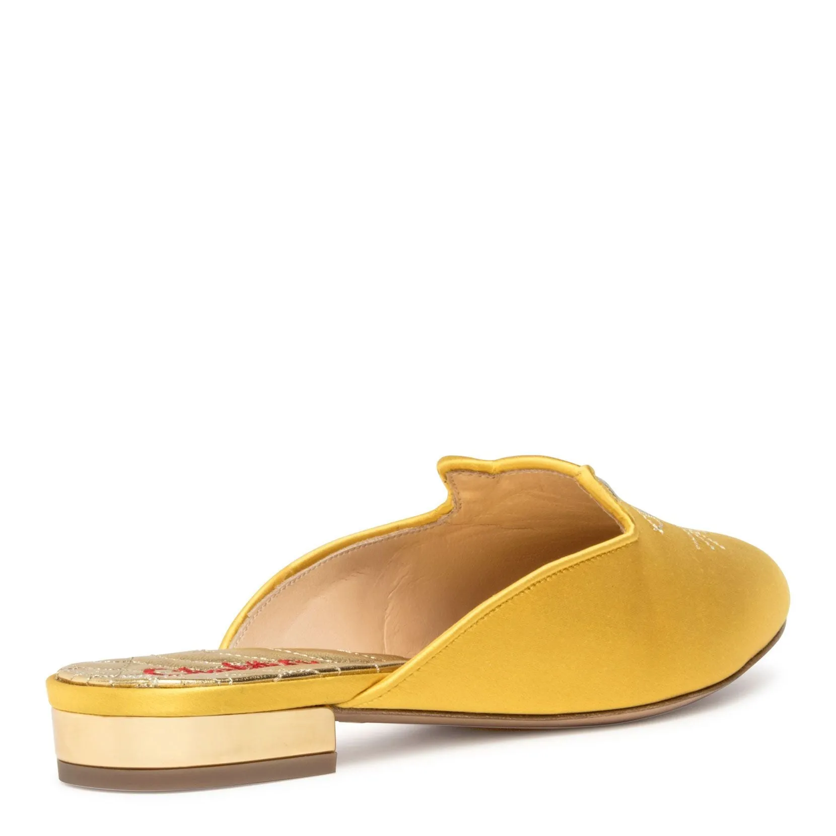 Charlotte Olympia Sabot Kitty yellow satin mules