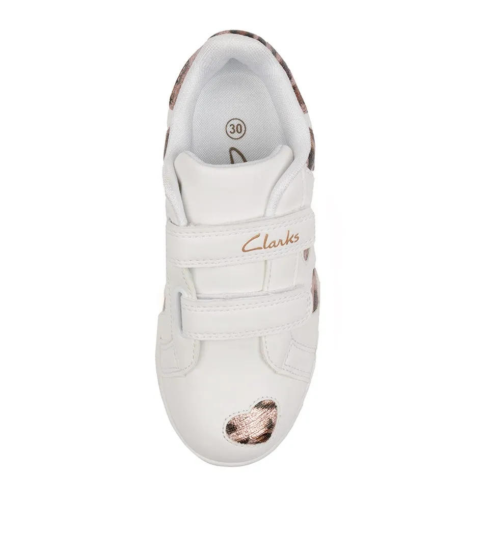 CLARKS Dixie Sml Jnr Wht-leopard