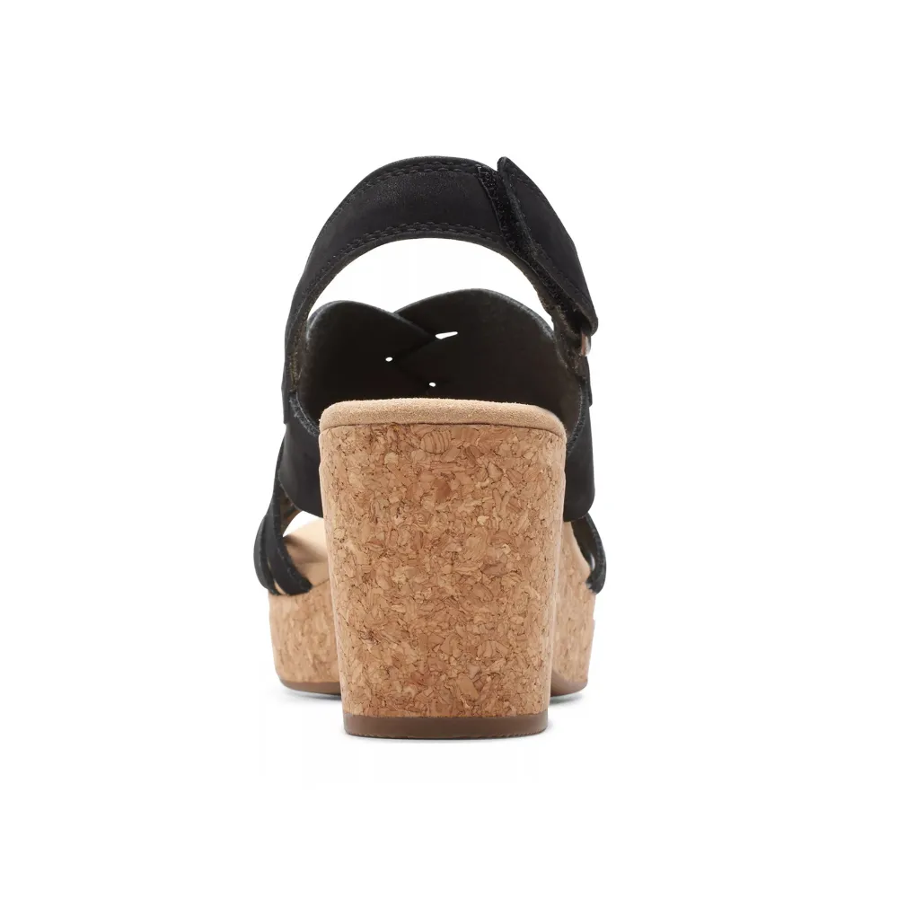 Clarks Giselle Glow Black Nubuck Wedge Sandals (Women's)