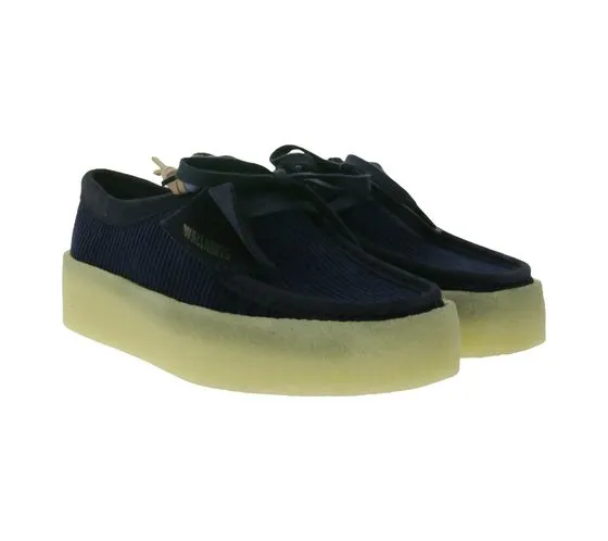 Clarks Wallabee Cup Damen Halb-Schuhe modische Echtleder Schnür-Schuhe Blau