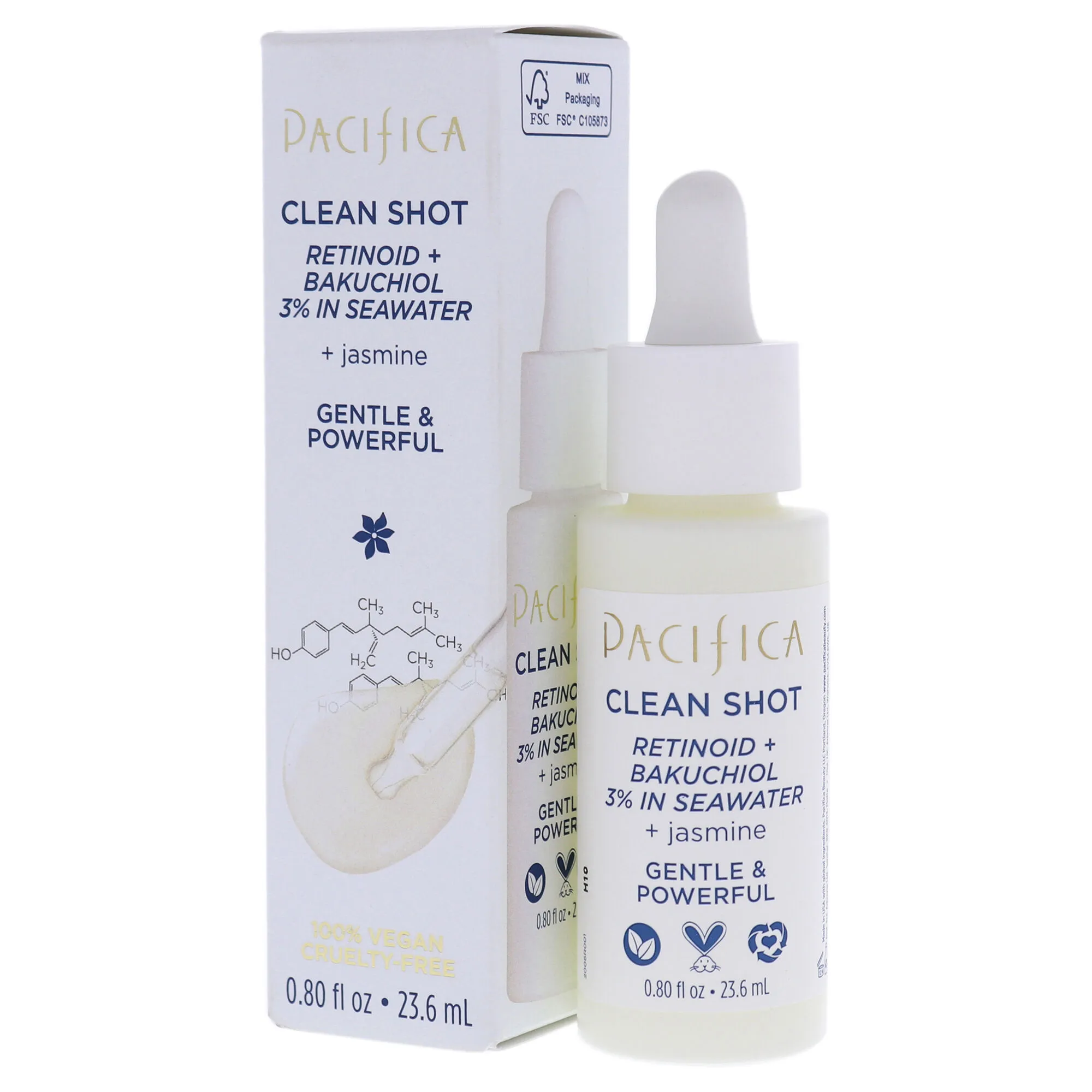 Clean Shot Retinoid and Bakuchiol 3 Percent In Seawater by Pacifica for Unisex - 0.8 oz Serum