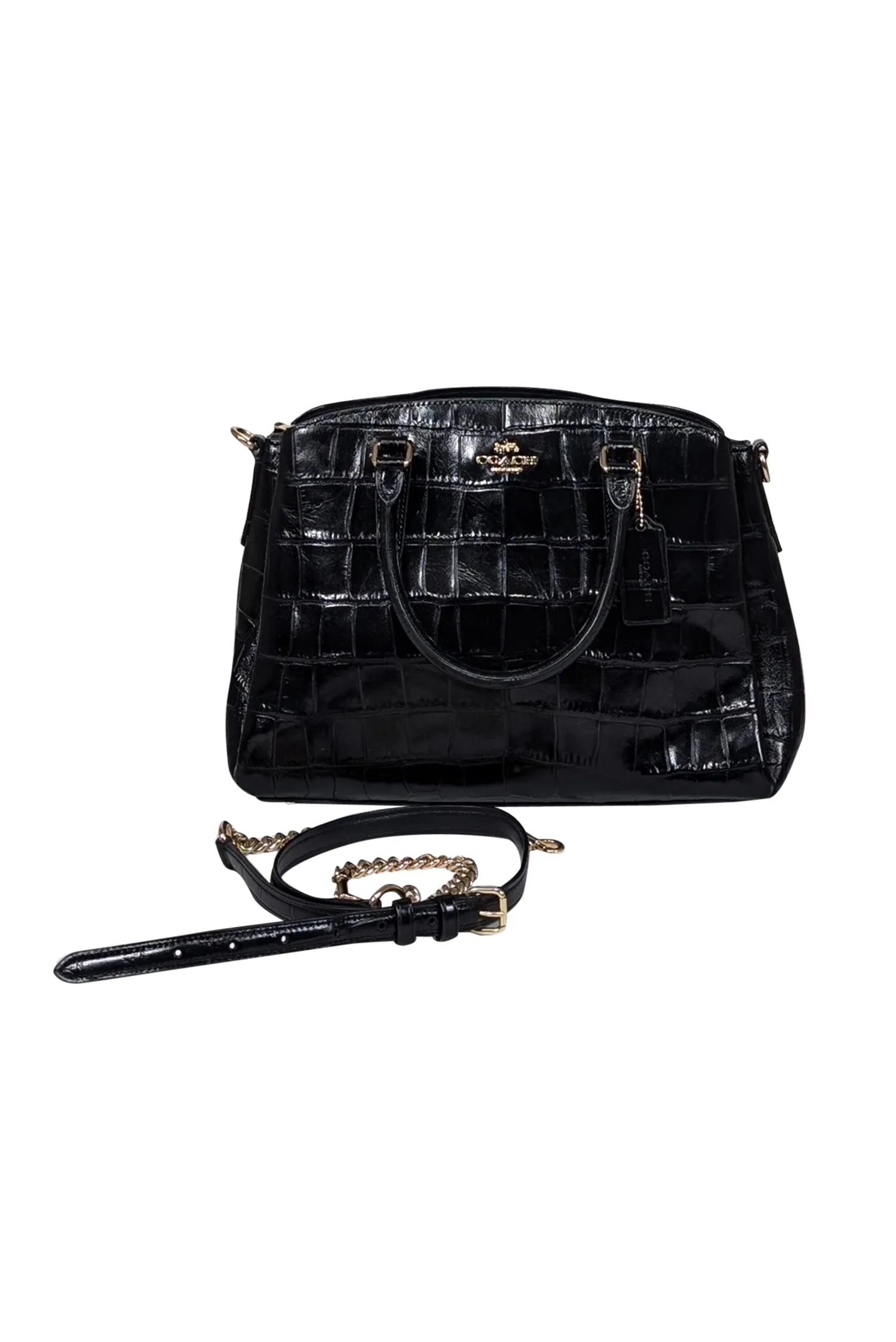 Coach - Black Patent Croc Embossed Leather Crossbody Bag