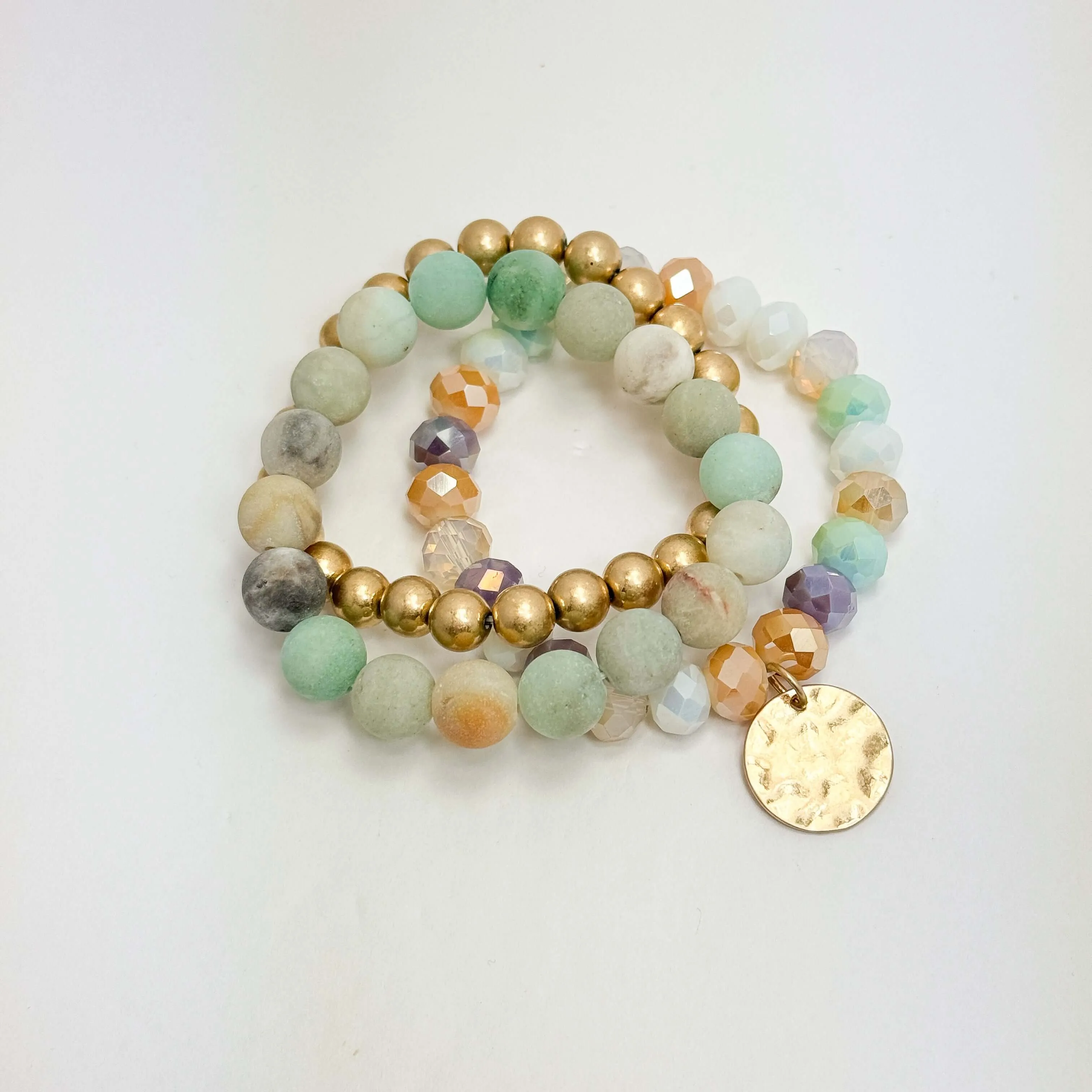 Coastal Blue Green & Cream Beaded Bracelet